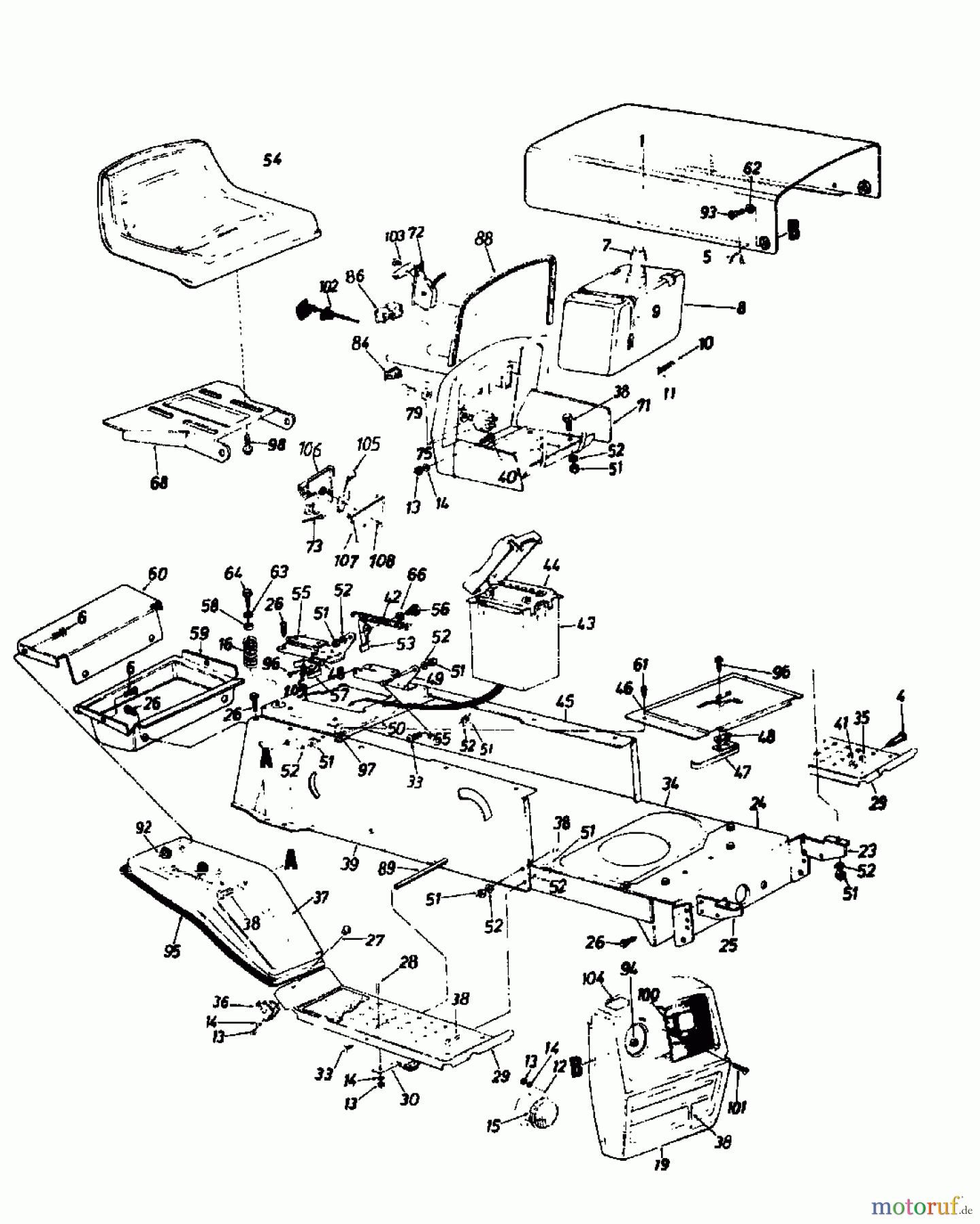 Columbia Rasentraktoren 111/960 N 130-637F (1990) Armaturenbrett, Motorhaube, Sitzwanne