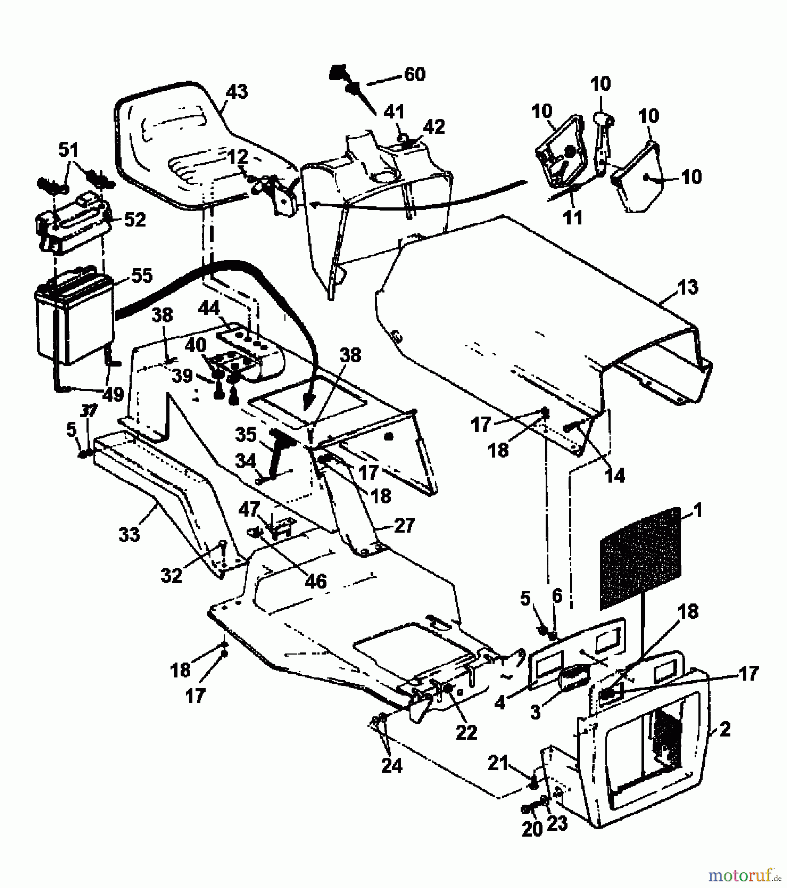  Columbia Rasentraktoren RD 11/660 133C524A626  (1993) Armaturenbrett, Motorhaube, Sitzwanne