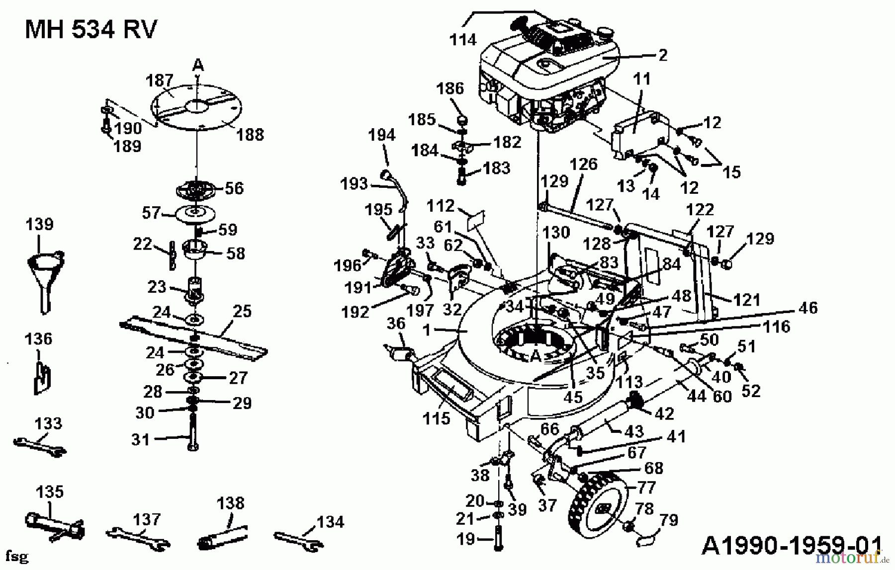 Gutbrod Motormäher mit Antrieb MH 534 RV 04007.02 (1990) Messer, Räder vorne, Schnitthöhenverstellung