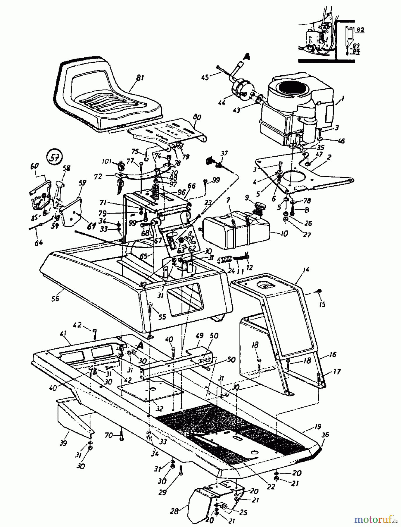 Columbia Rasentraktoren 8/760 HA 132-510C626 (1992) Rahmen, Sitz, Sitzwanne
