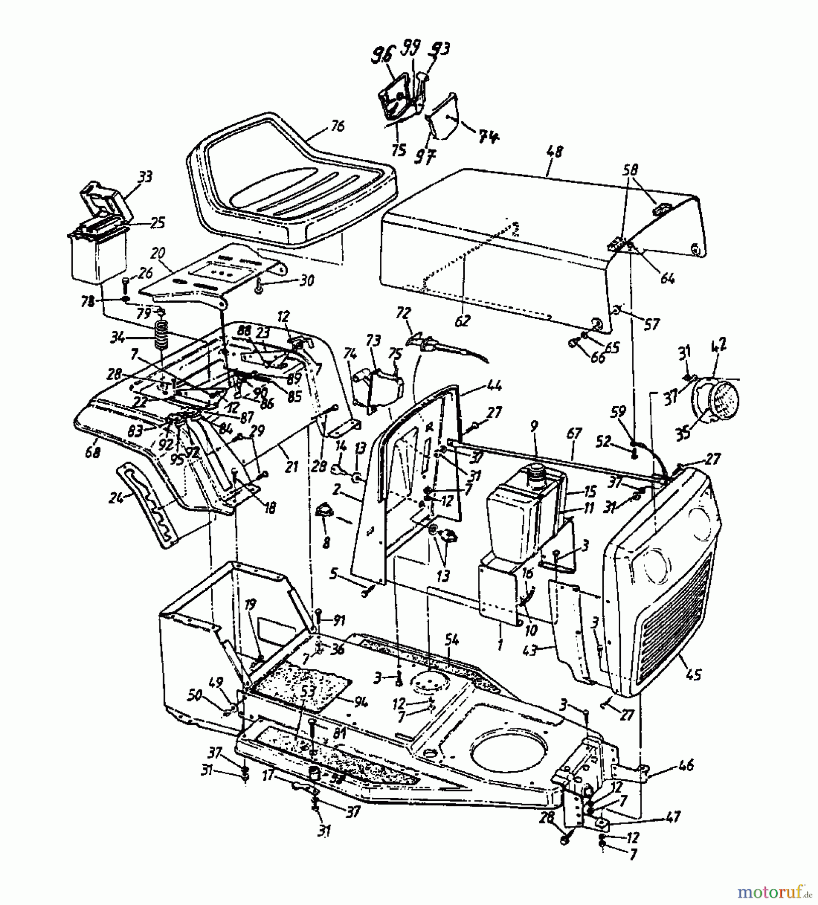  Columbia Rasentraktoren 111/810 131-337D  (1991) Armaturenbrett, Motorhaube, Sitzwanne
