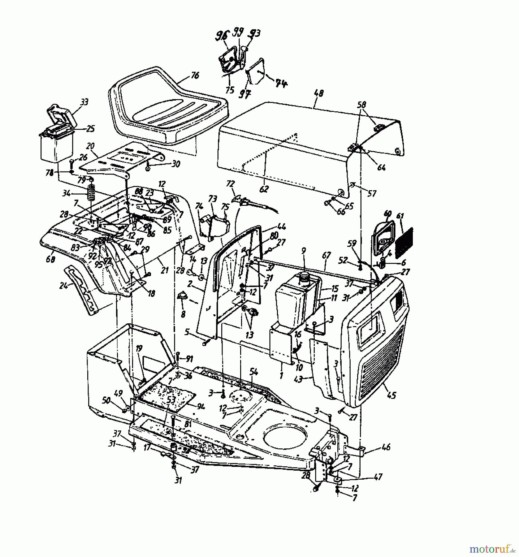  MTD Rasentraktoren 11/81 131-332D  (1991) Armaturenbrett, Motorhaube, Sitzwanne