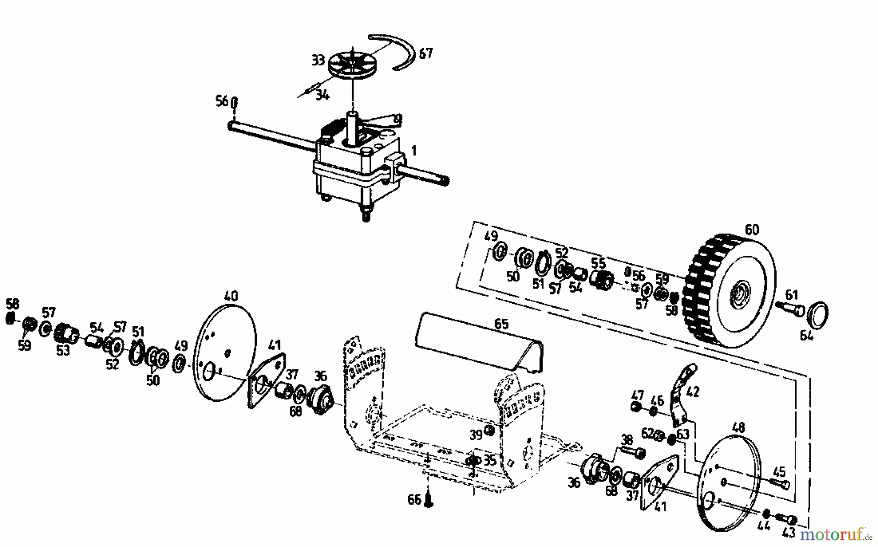 Golf Motormäher mit Antrieb 445 HR 4 E 04011.06 (1992) Getriebe, Räder, Schnitthöhenverstellung