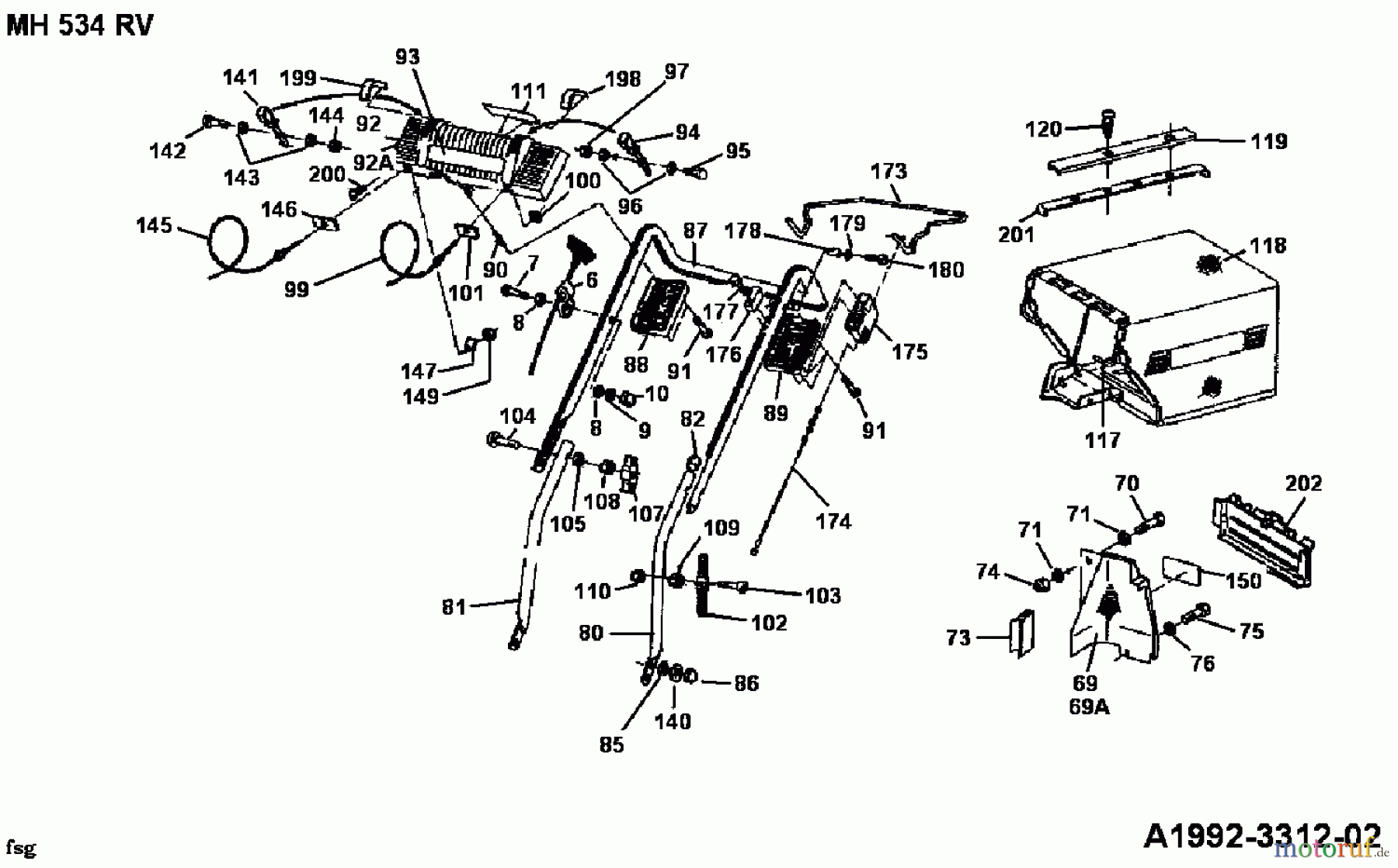  Gutbrod Motormäher mit Antrieb MH 534 RV 04007.02  (1992) Grasfangsack, Holm