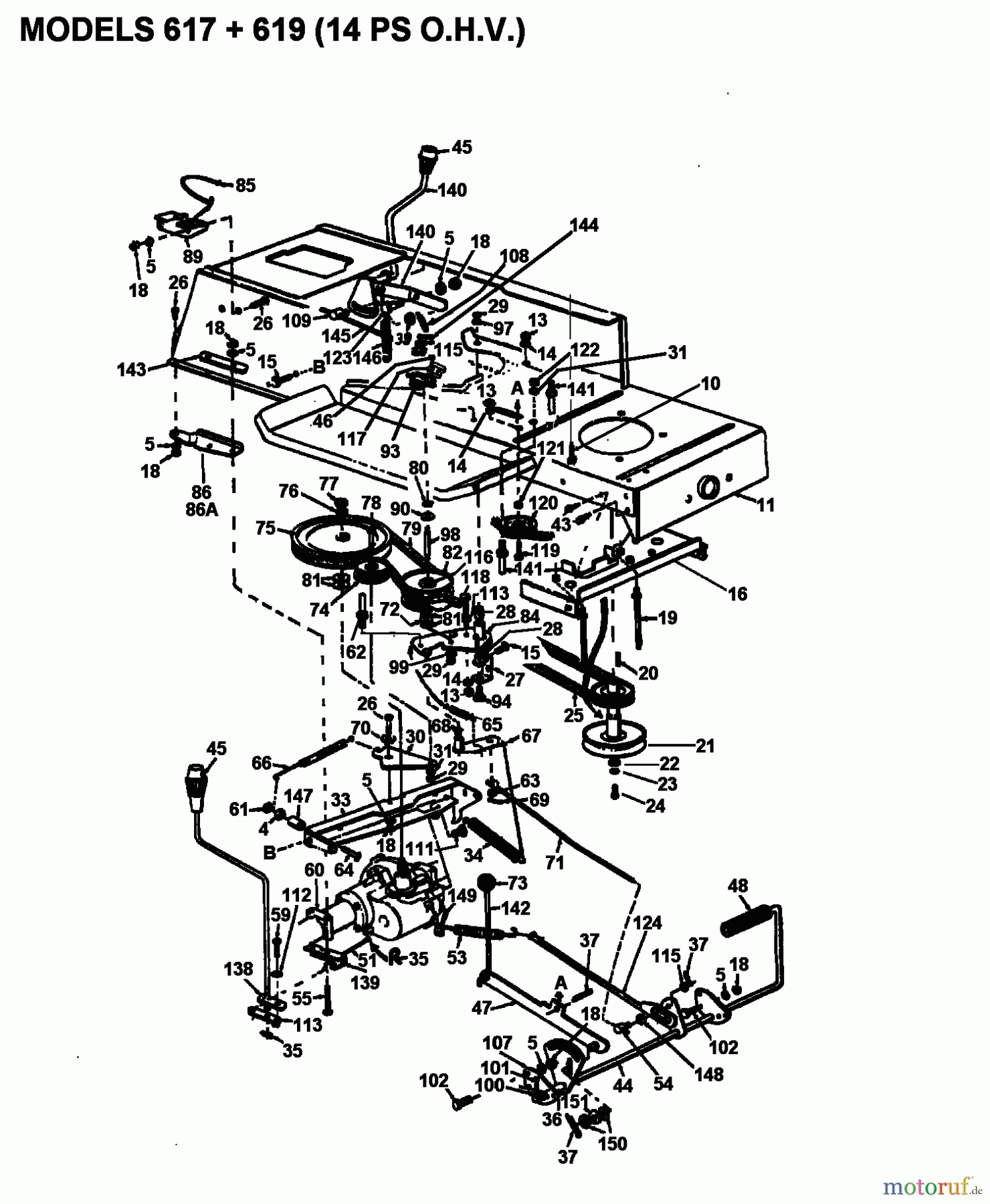 Super Rasentraktoren Super 14-107 V 133S619G600  (1993) Fahrantrieb, Motorkeilriemenscheibe, Pedal