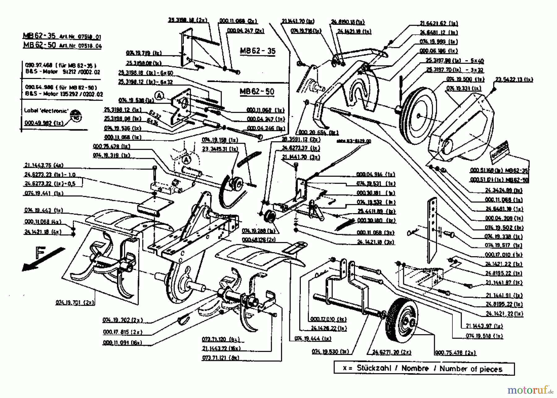Gutbrod Motorhacken MB 62-35 07518.01 (1994) Getriebe, Hacksterne, Räder