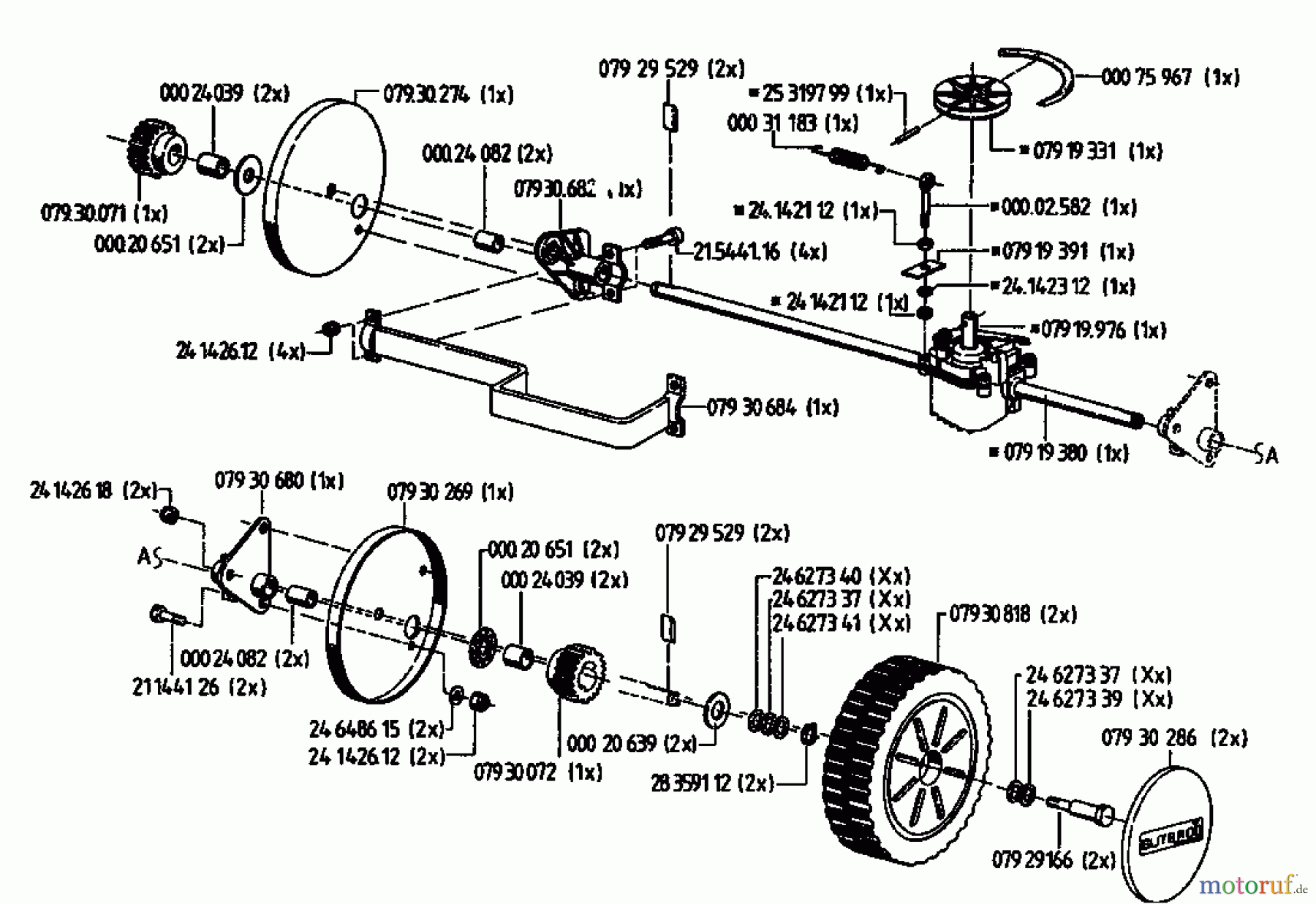 Gutbrod Motormäher mit Antrieb HB 48 RL 02815.01 (1994) Getriebe, Räder
