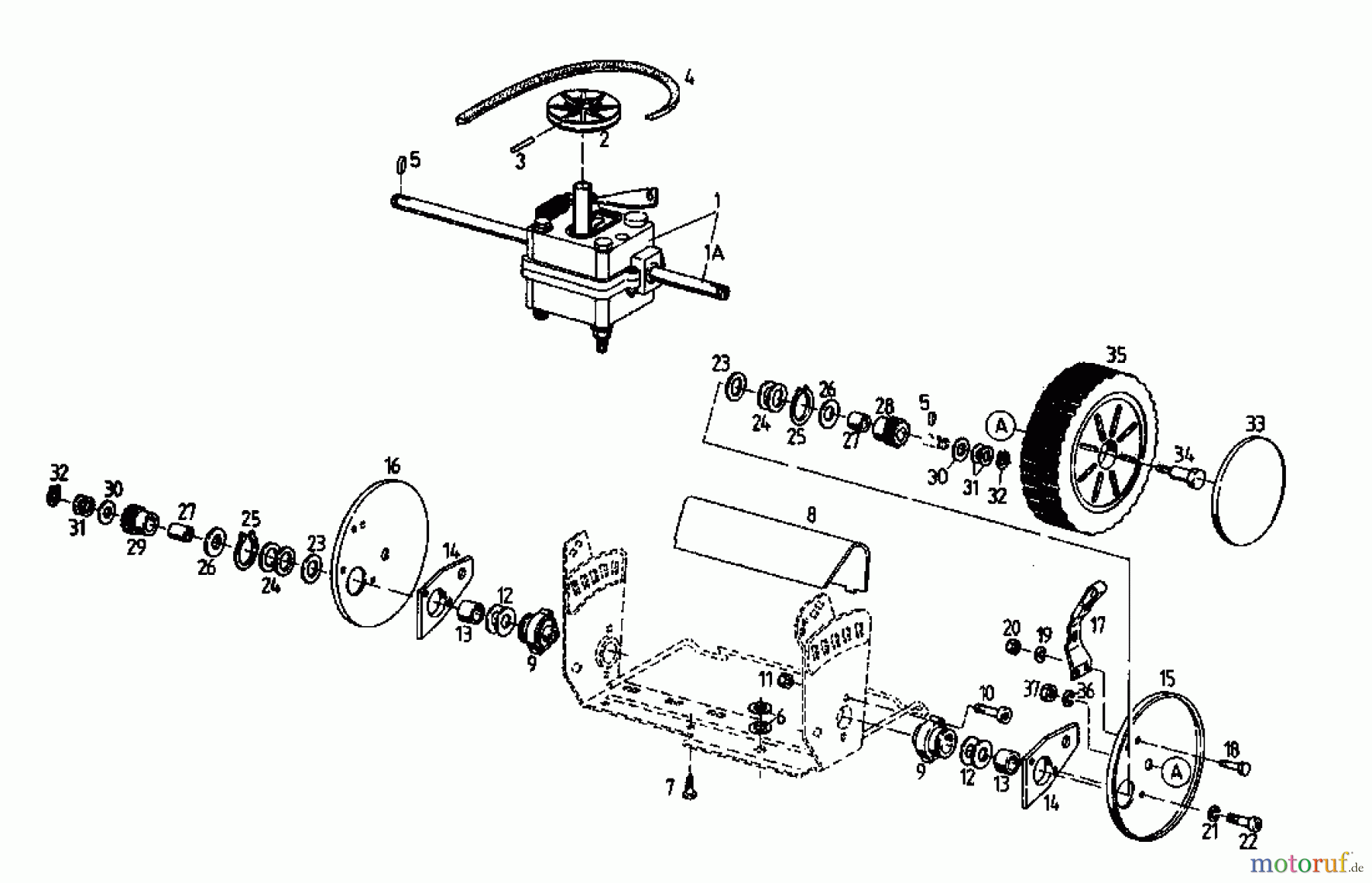 Floraself Motormäher mit Antrieb 3746 BLR 04033.02 (1995) Getriebe, Räder, Schnitthöhenverstellung