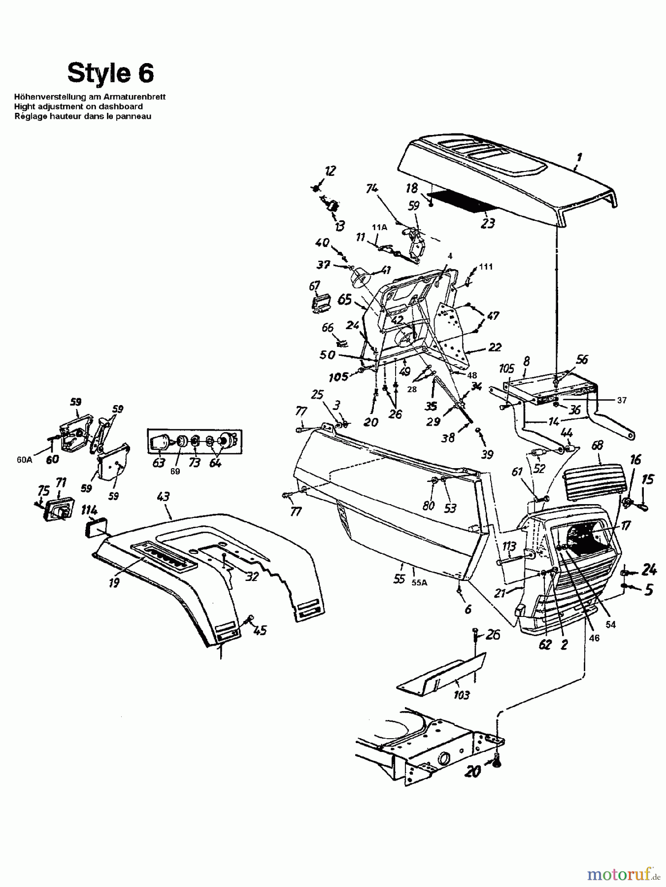 White Rasentraktoren N 676 C 134N676C679 (1994) Armaturenbrett, Motorhaube 6-Style, Sitzwanne