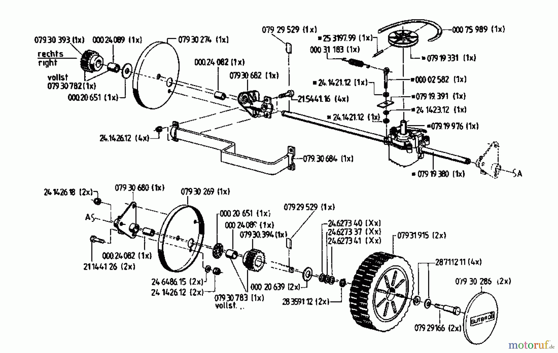 Gutbrod Motormäher mit Antrieb HB 48 REL 02815.05 (1996) Getriebe, Räder