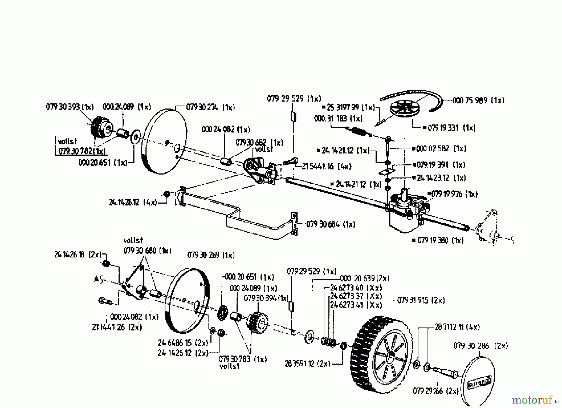 Gutbrod Motormäher mit Antrieb HB 48 RL 02815.04 (1996) Getriebe, Räder