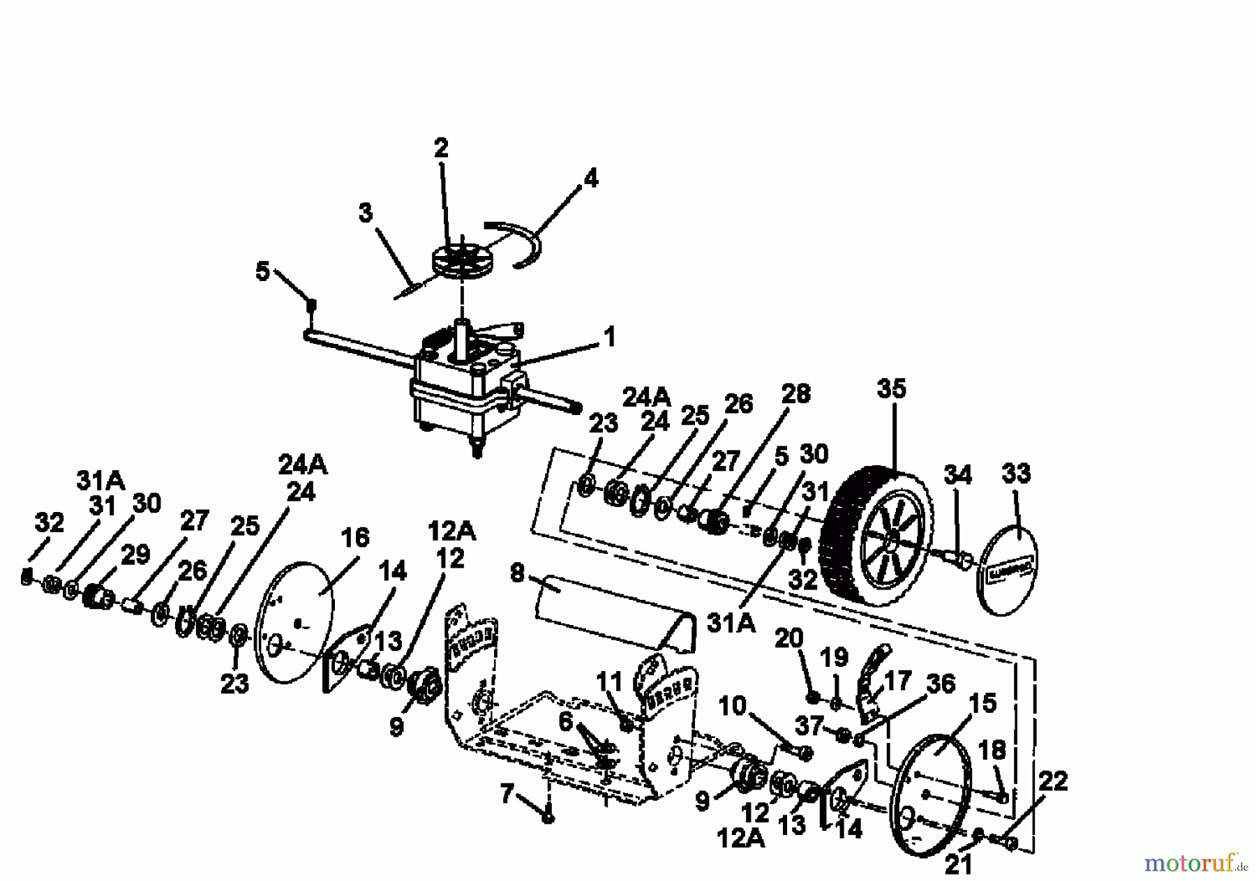 Gutbrod Motormäher mit Antrieb ECO BR 04033.06 (1996) Getriebe, Räder, Schnitthöhenverstellung