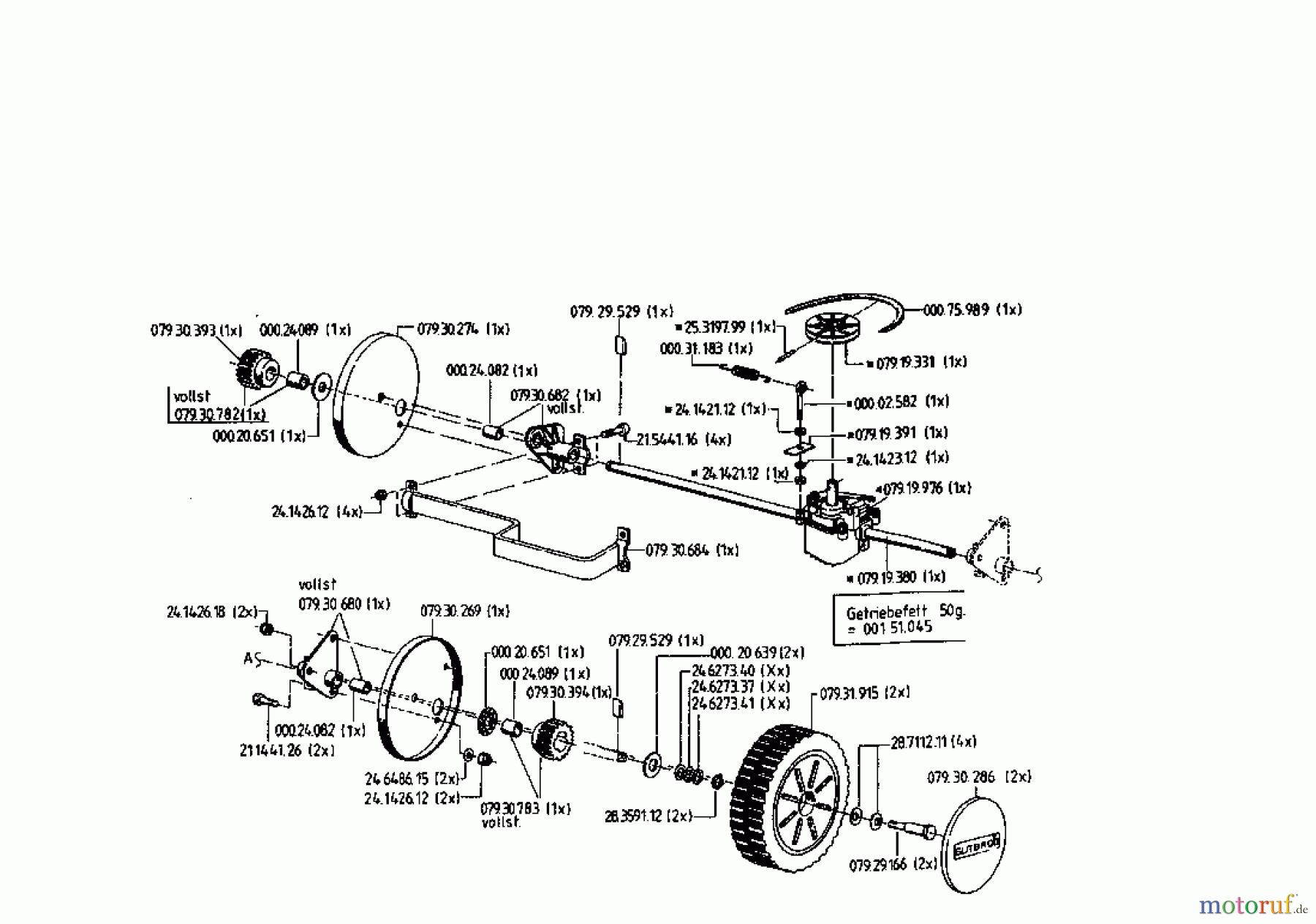 Gutbrod Motormäher mit Antrieb HB 48 R 02815.06 (1996) Getriebe, Räder