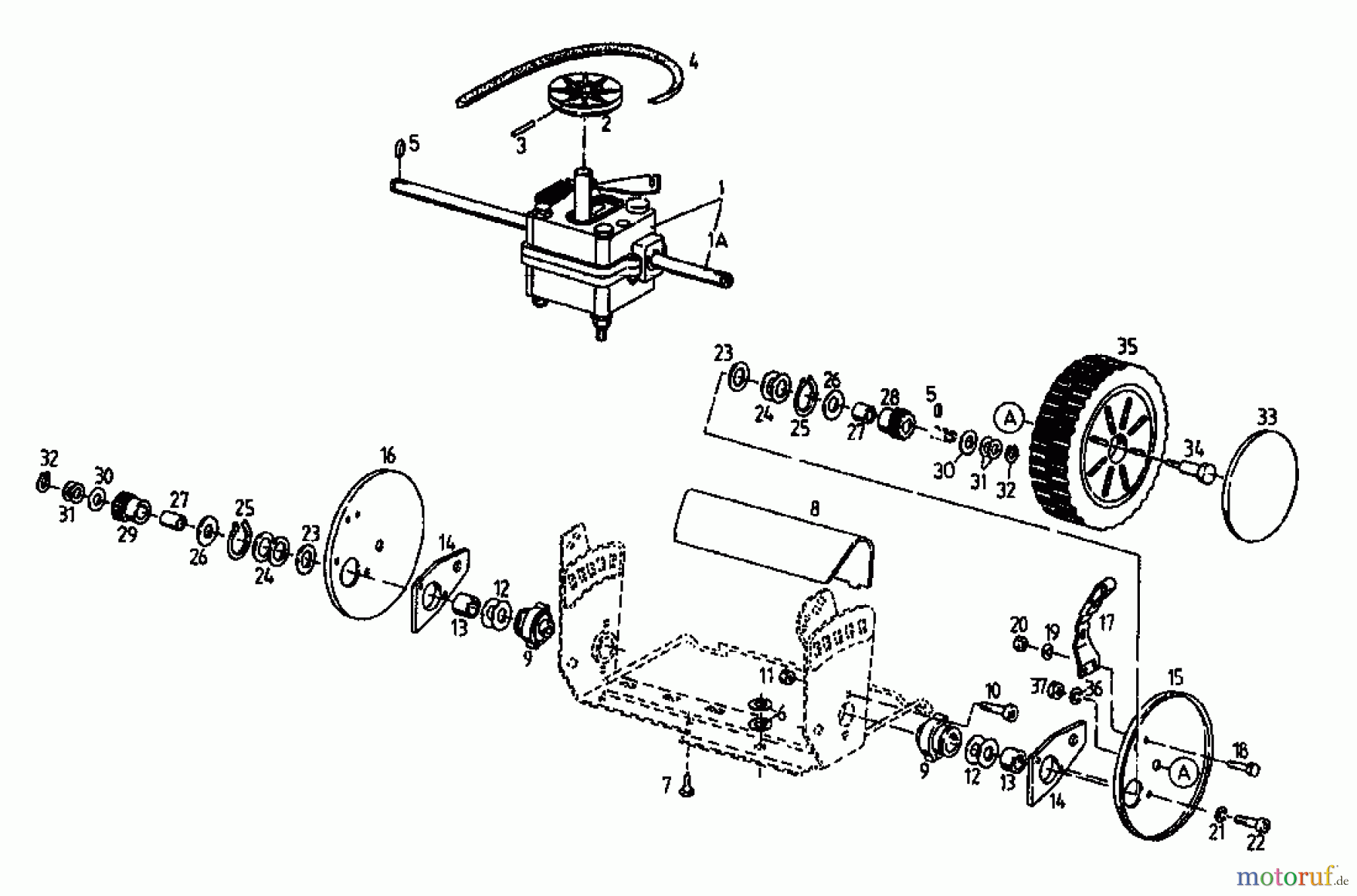 Floraself Motormäher mit Antrieb 3746 BLRE 04061.01 (1996) Getriebe, Räder, Schnitthöhenverstellung