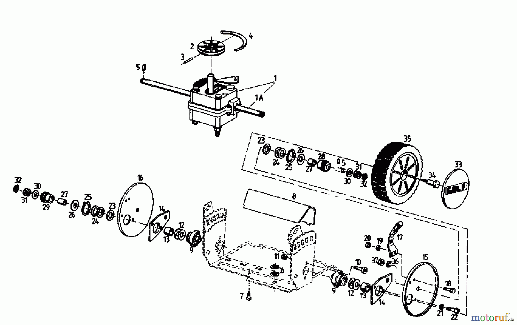 Golf Motormäher mit Antrieb Golf BRL 04033.01 (1996) Getriebe, Räder, Schnitthöhenverstellung