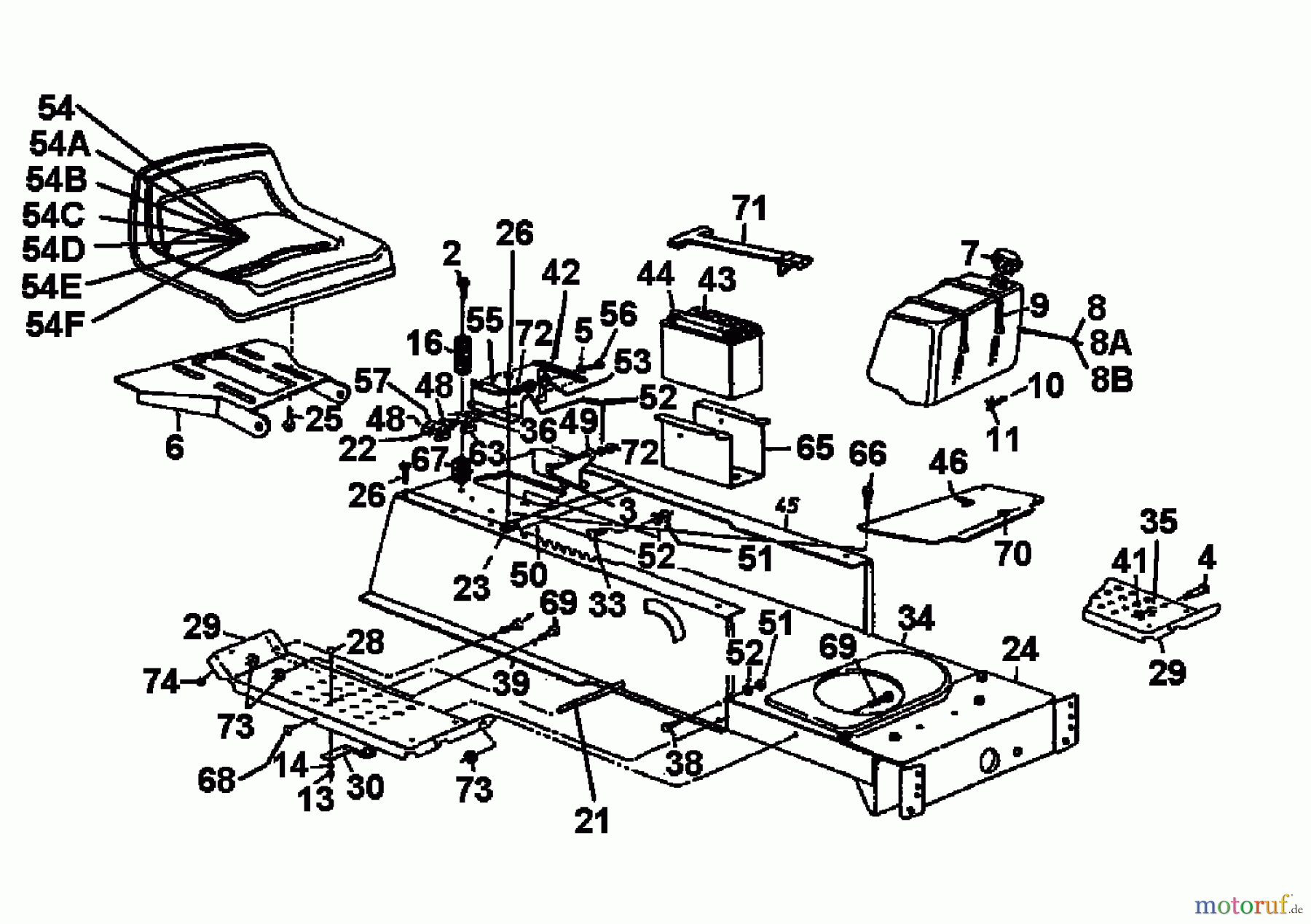 MTD Rasentraktoren H 165 136T695G678 (1996) Batterie, Sitz, Tank