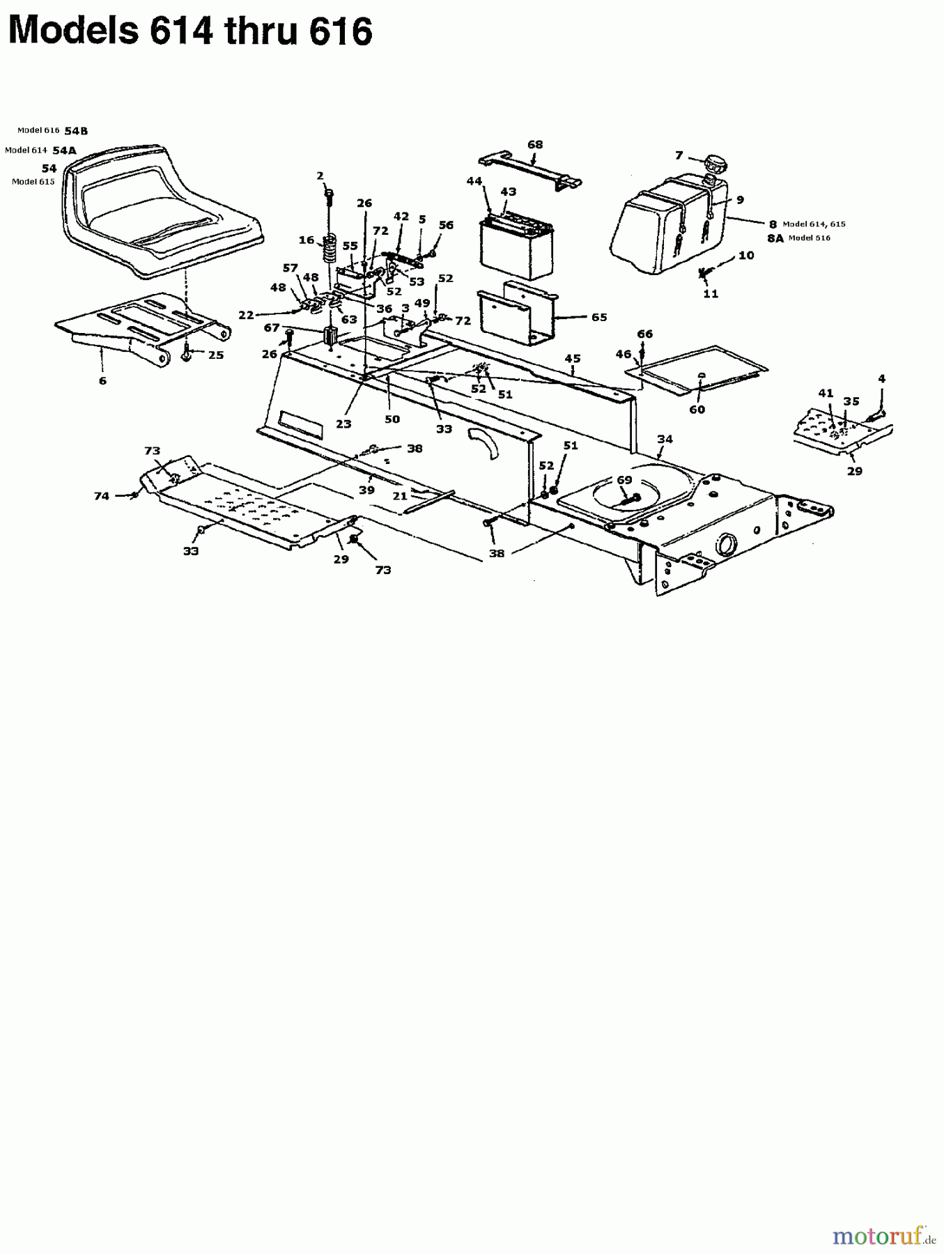 Yard-Man Rasentraktoren TG 6155 S 136D614G643 (1996) Rahmen, Sitz, Tank