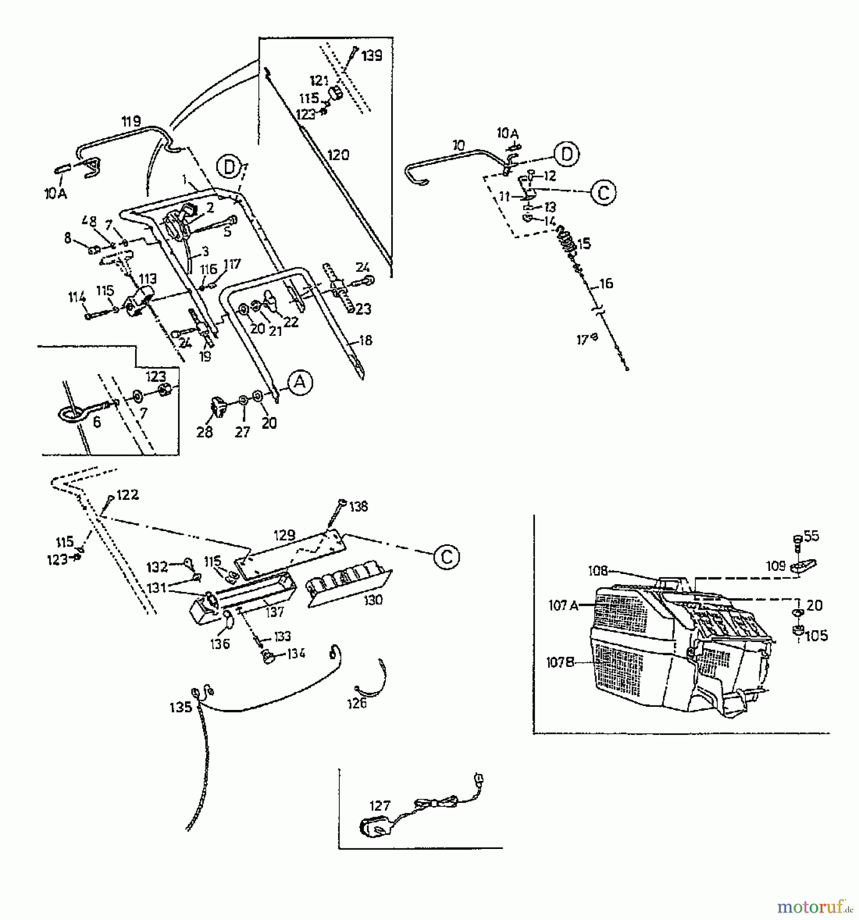 Gutbrod Motormäher mit Antrieb ECO BRE 04061.04 (1997) Elektroteile, Grasfangkorb, Holm