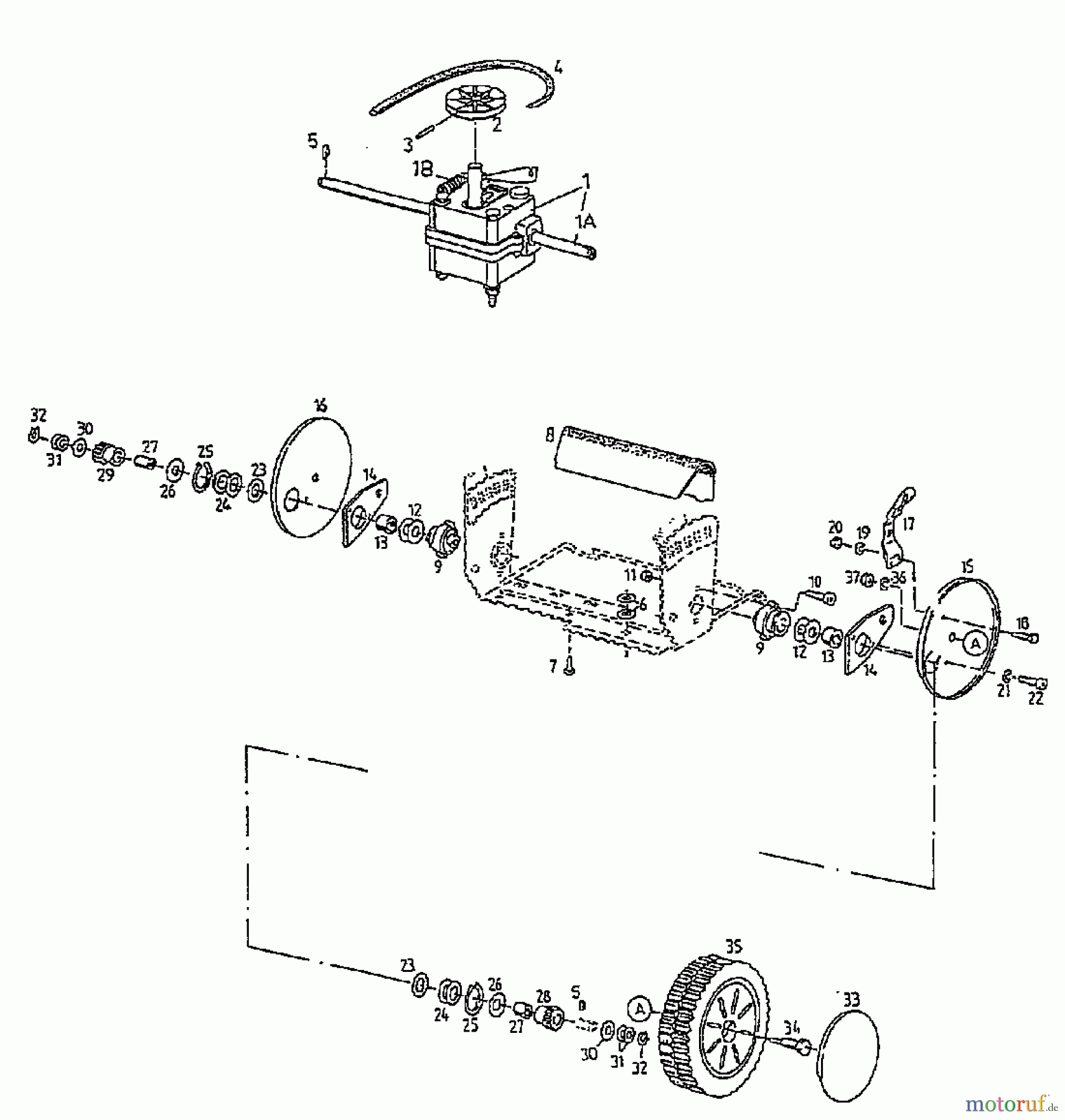 Gutbrod Motormäher mit Antrieb ECO BRE 04061.02 (1997) Getriebe, Räder, Schnitthöhenverstellung