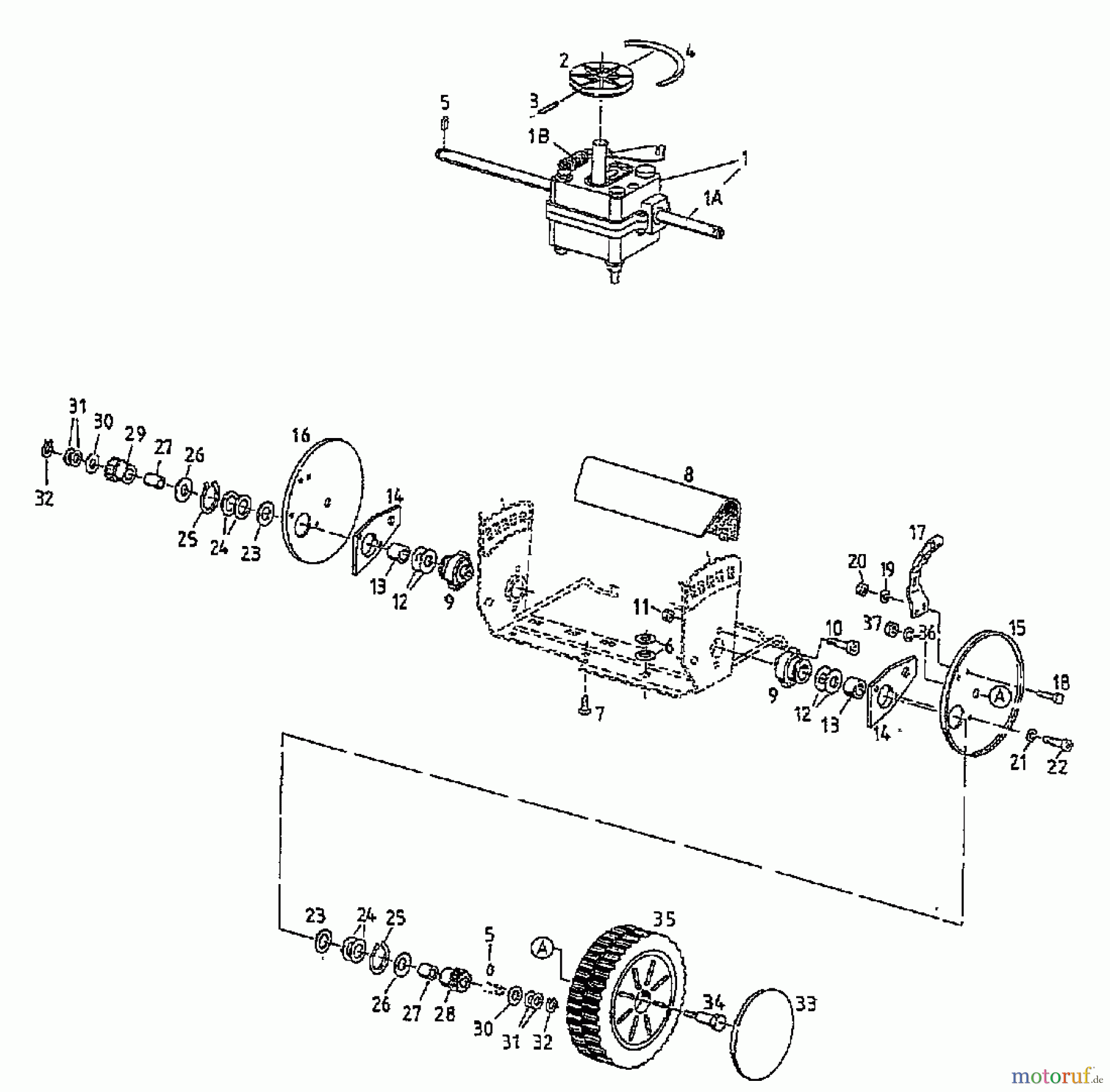 MTD Motormäher mit Antrieb GES 45 CE 04061.03 (1997) Getriebe, Räder, Schnitthöhenverstellung