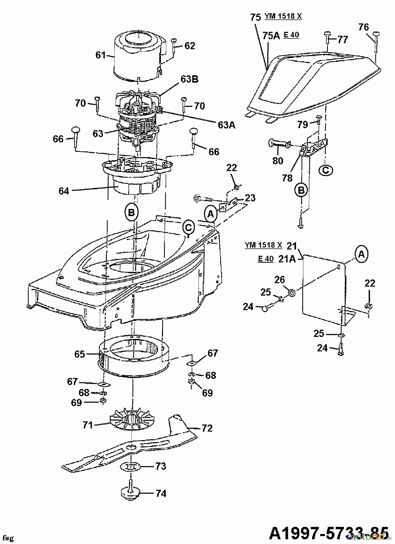 Yard-Man Elektromäher YM 1518 X 04030.05 (1997) Elektromotor, Messer