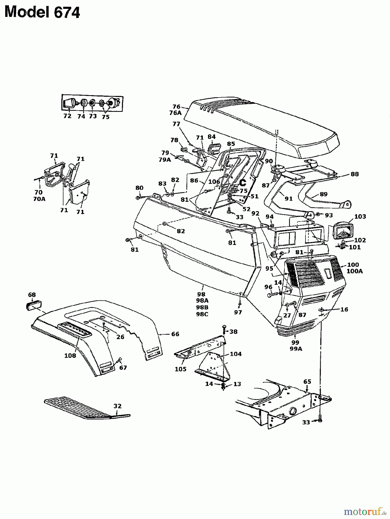 Yard-Man Rasentraktoren TG 6160 136T674G643 (1996) Armaturenbrett, Motorhaube, Sitzwanne