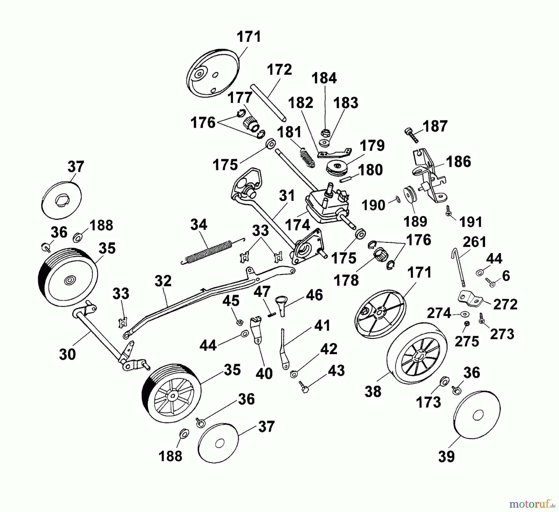 Wolf-Garten Motormäher mit Antrieb Concept 47 BA 6450000 Serie B-D (2003) Räder, Schnitthöhenverstellung