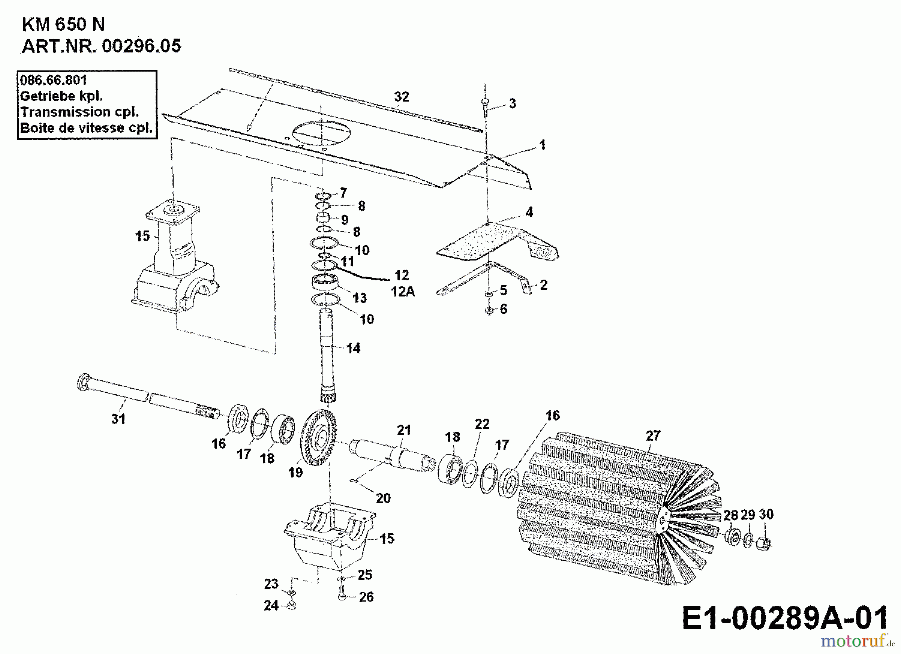MTD Zubehör Zubehör Einachser Frontkehrmaschine KM 650 N für 550-750 00296.05 (1992) Getriebe, Kehrwalze