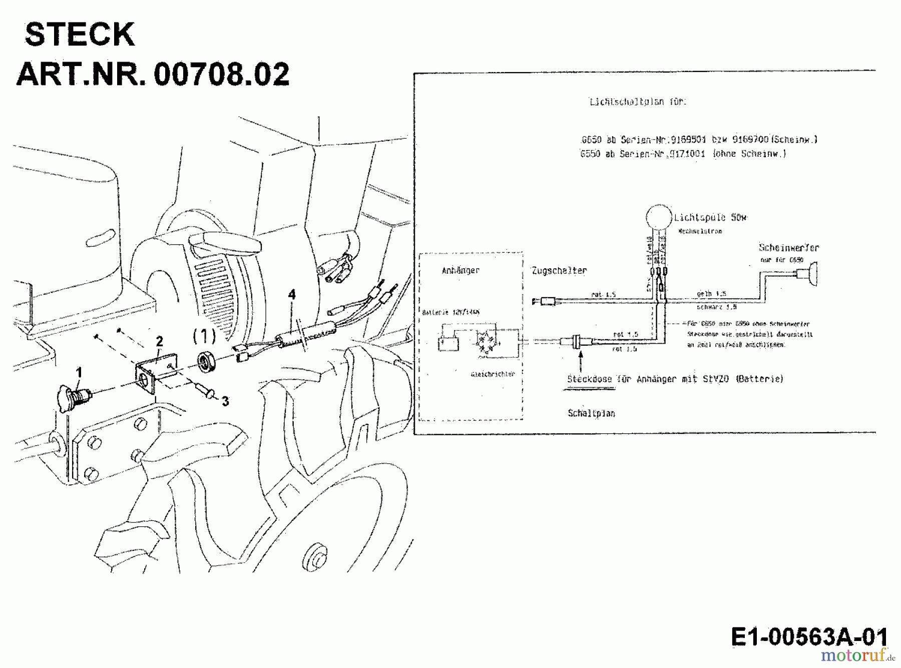  MTD Zubehör Zubehör Einachser Steckdose STECK für 550, 650 00708.02  (1993) Grundgerät