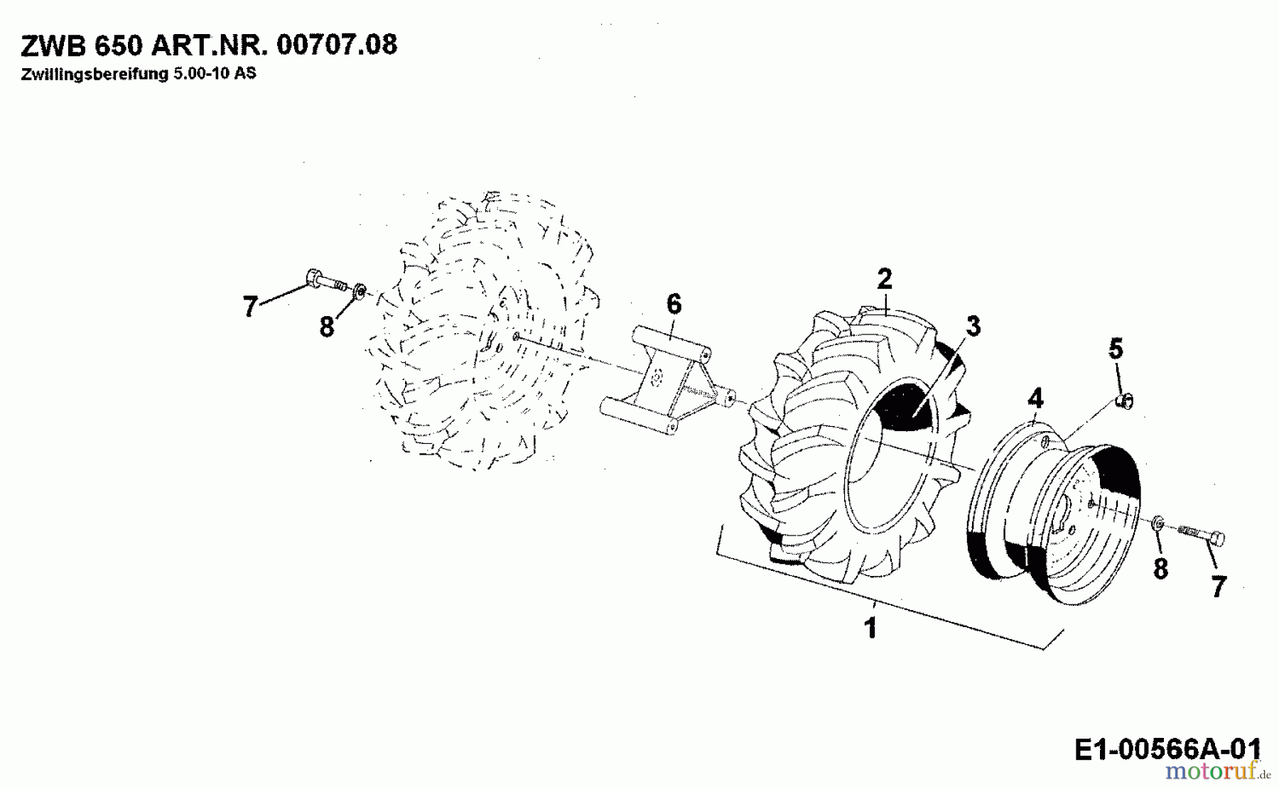  MTD Zubehör Zubehör Einachser Doppelbereifung ZWB 650 (5.00-10 AS) für 550, 650 00707.08  (1992) Grundgerät