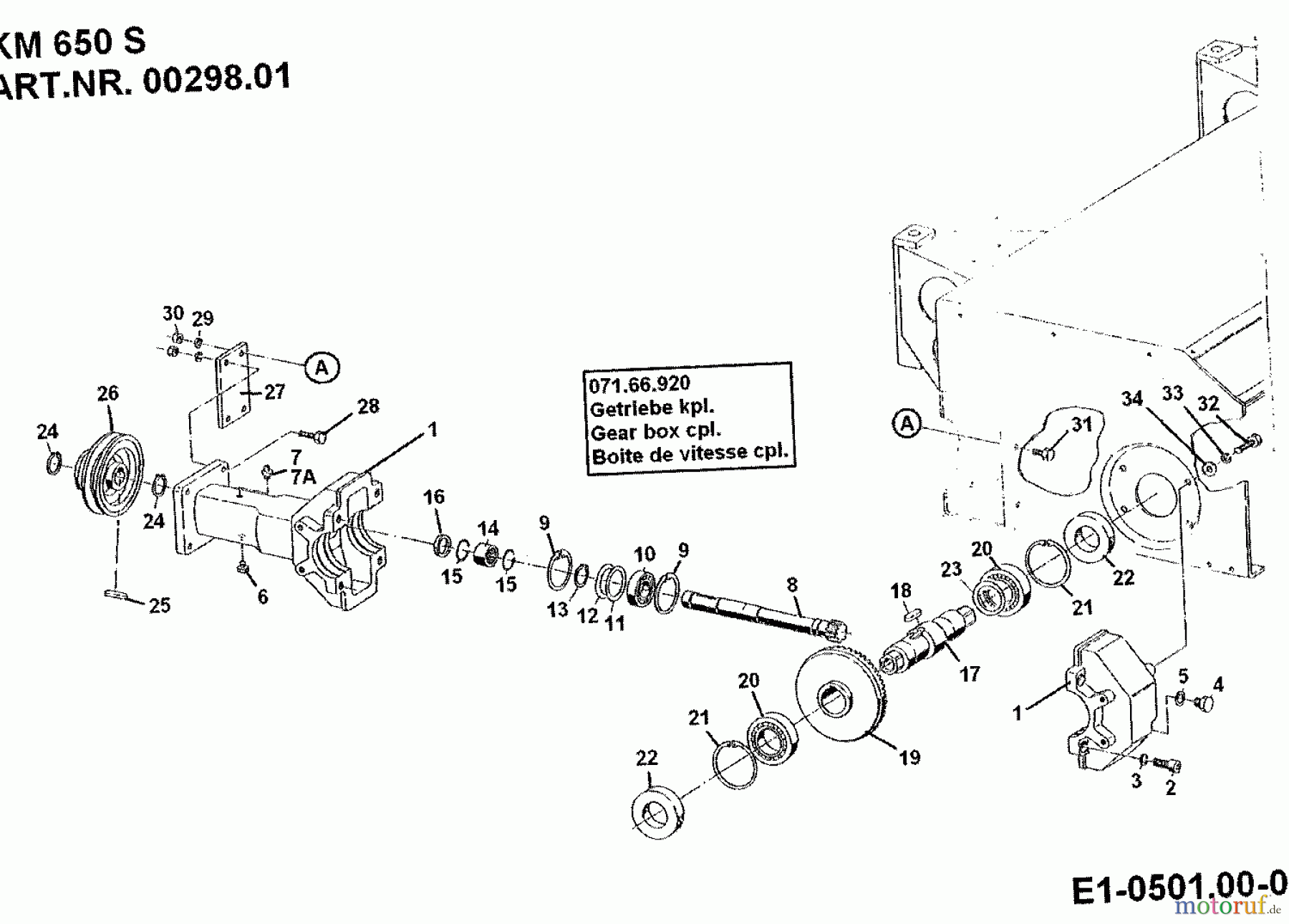 MTD Zubehör Zubehör Einachser Frontkehrmaschine KM 650 S für 550-750 00298.01 (1994) Getriebe