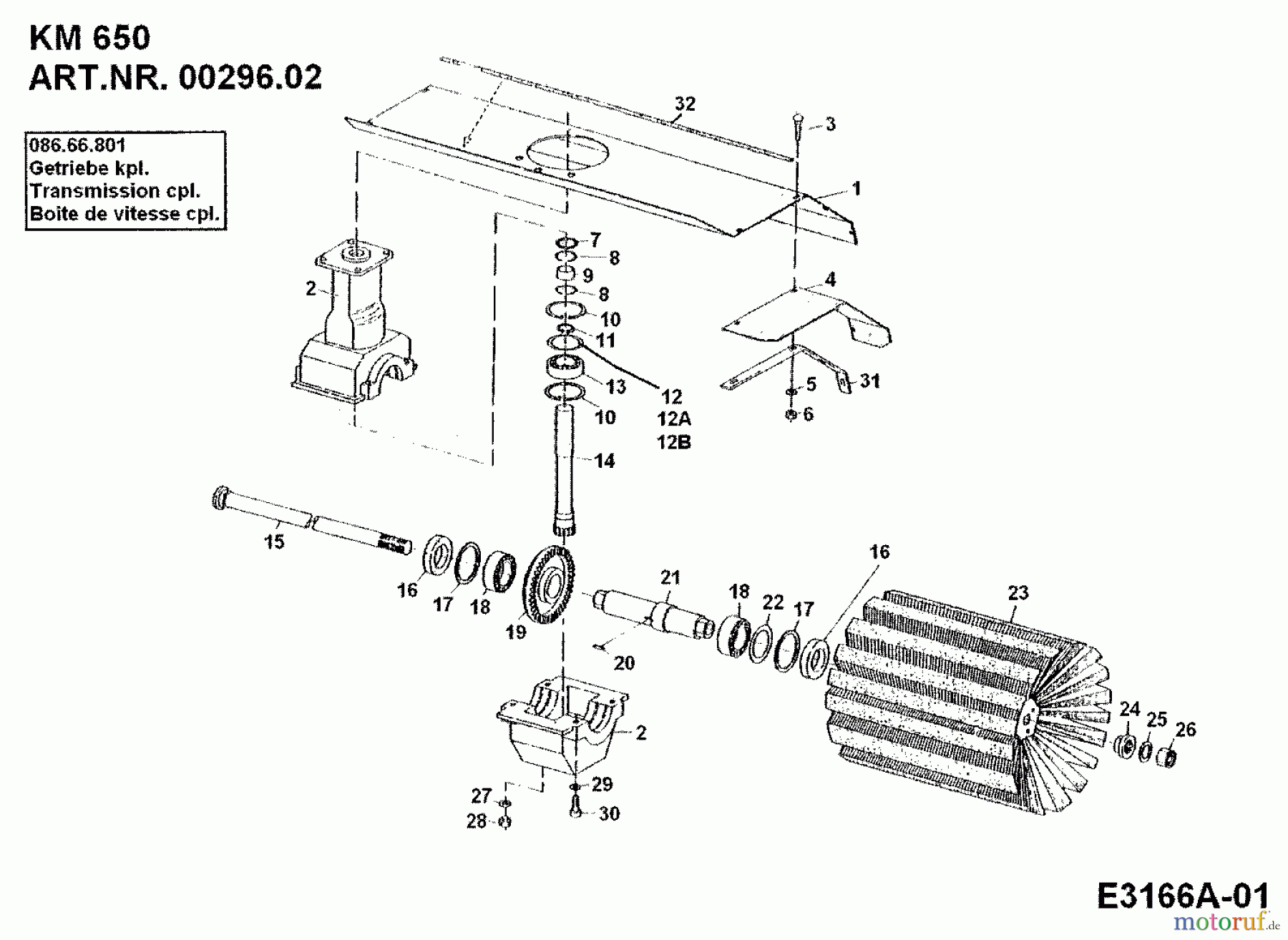 MTD Zubehör Zubehör Einachser Frontkehrmaschine KM 650 für 550-750 00296.02 (1989) Getriebe, Kehrwalze