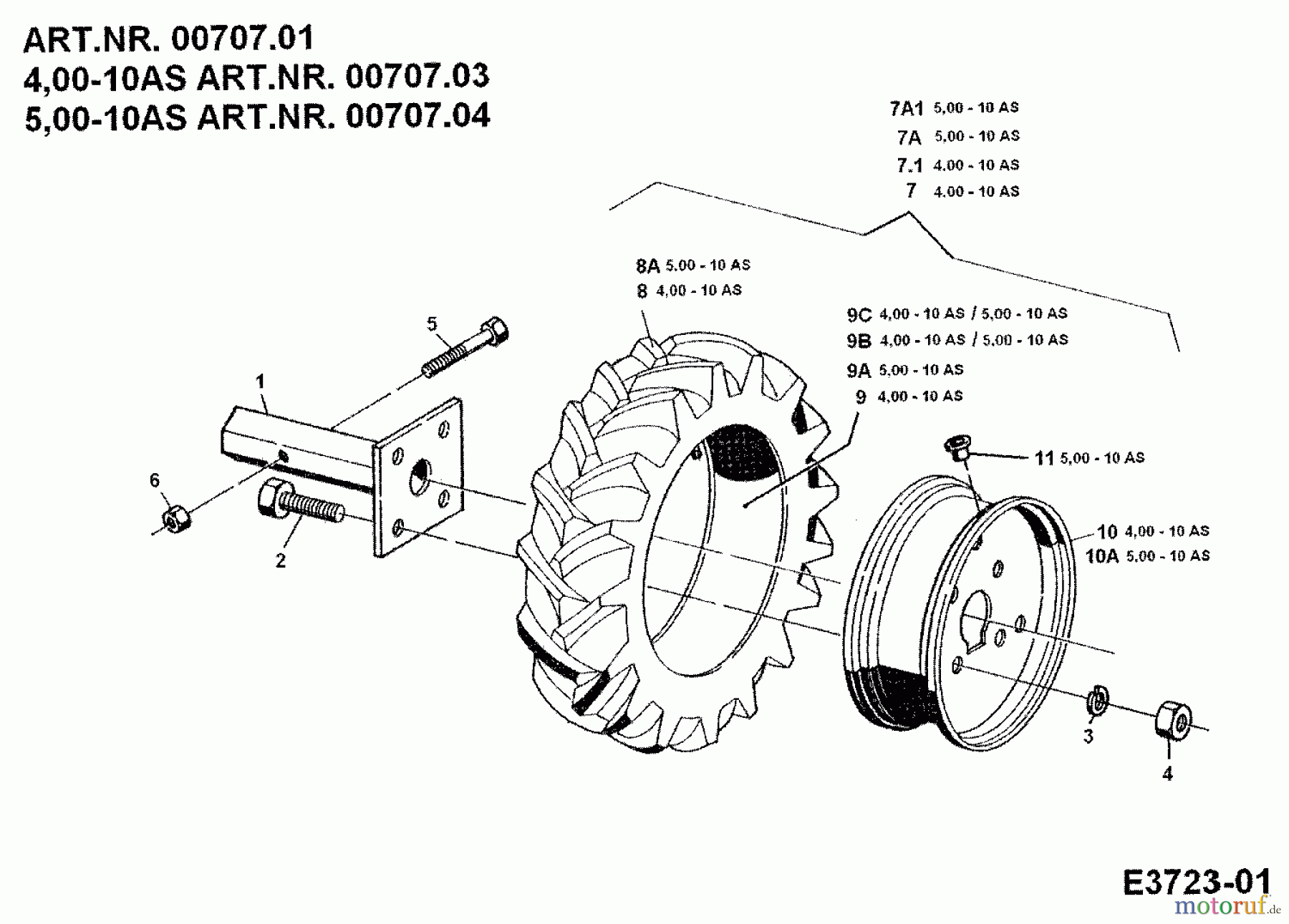 MTD Zubehör Zubehör Einachser Räder 4.00-10 AS für 550 00707.03 (1989) Räder