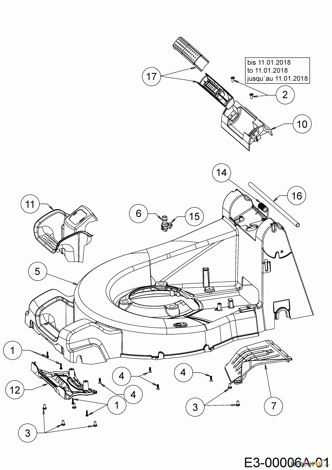  Cub Cadet Motormäher mit Antrieb XM2 DR46 12AQYADQ603  (2018) Leitstück hinten, Mähwerksgehäuse, Stange für Heckklappe, Seitenverkleidungen