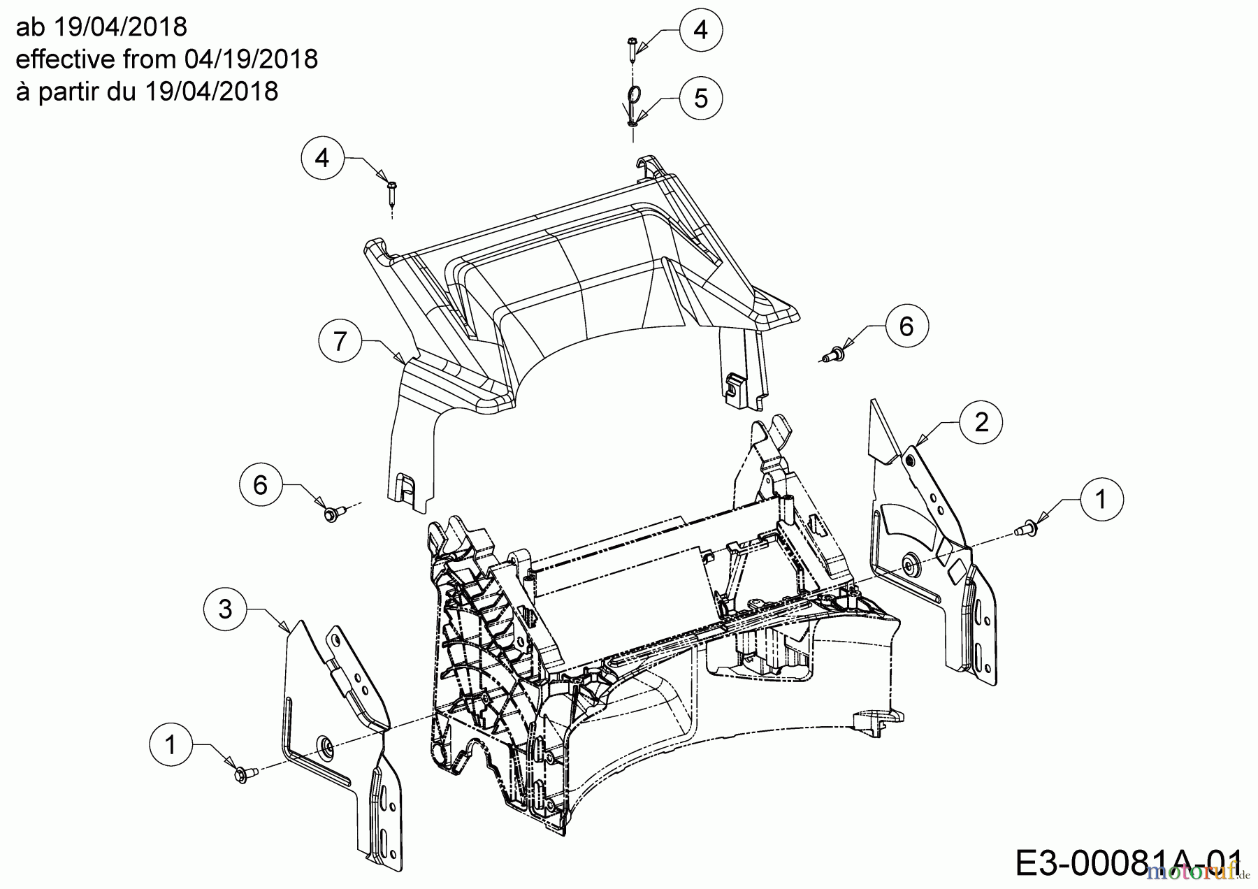 Cub Cadet Motormäher mit Antrieb LM3 DR53S 12BBPVKC603 (2018) Abdeckung hinten, Holmbraketten ab 19/04/2018