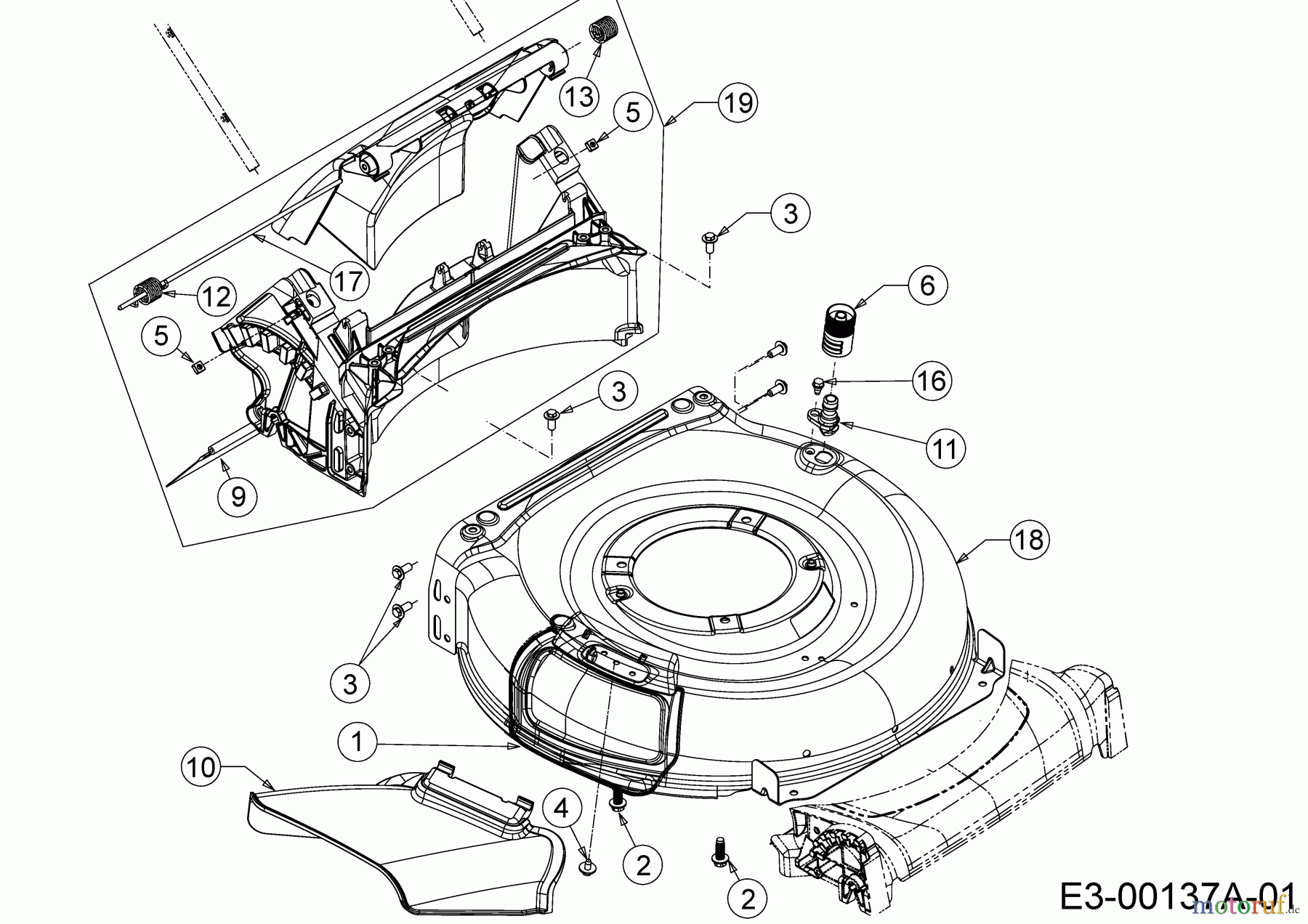Troy-Bilt Motormäher TB 130 XP 11A-B2RQ711 (2018) Deflektor, Mähwerksgehäuse, Mulchklappe, Leitstück hinten, Waschdüse