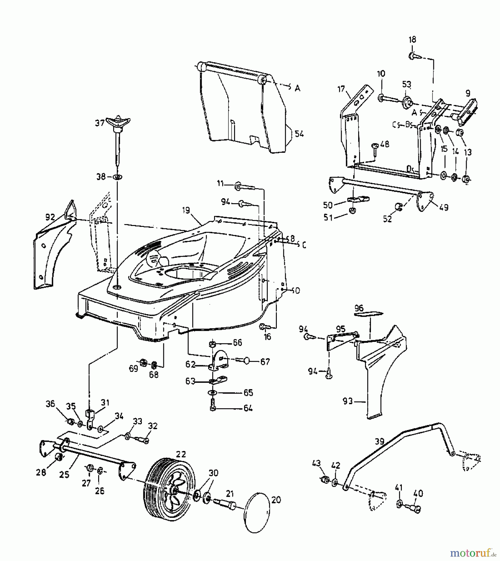 Gutbrod Elektromäher HE 48 L 18A-T5G-604 (1998) Höhenverstellung, Räder vorne