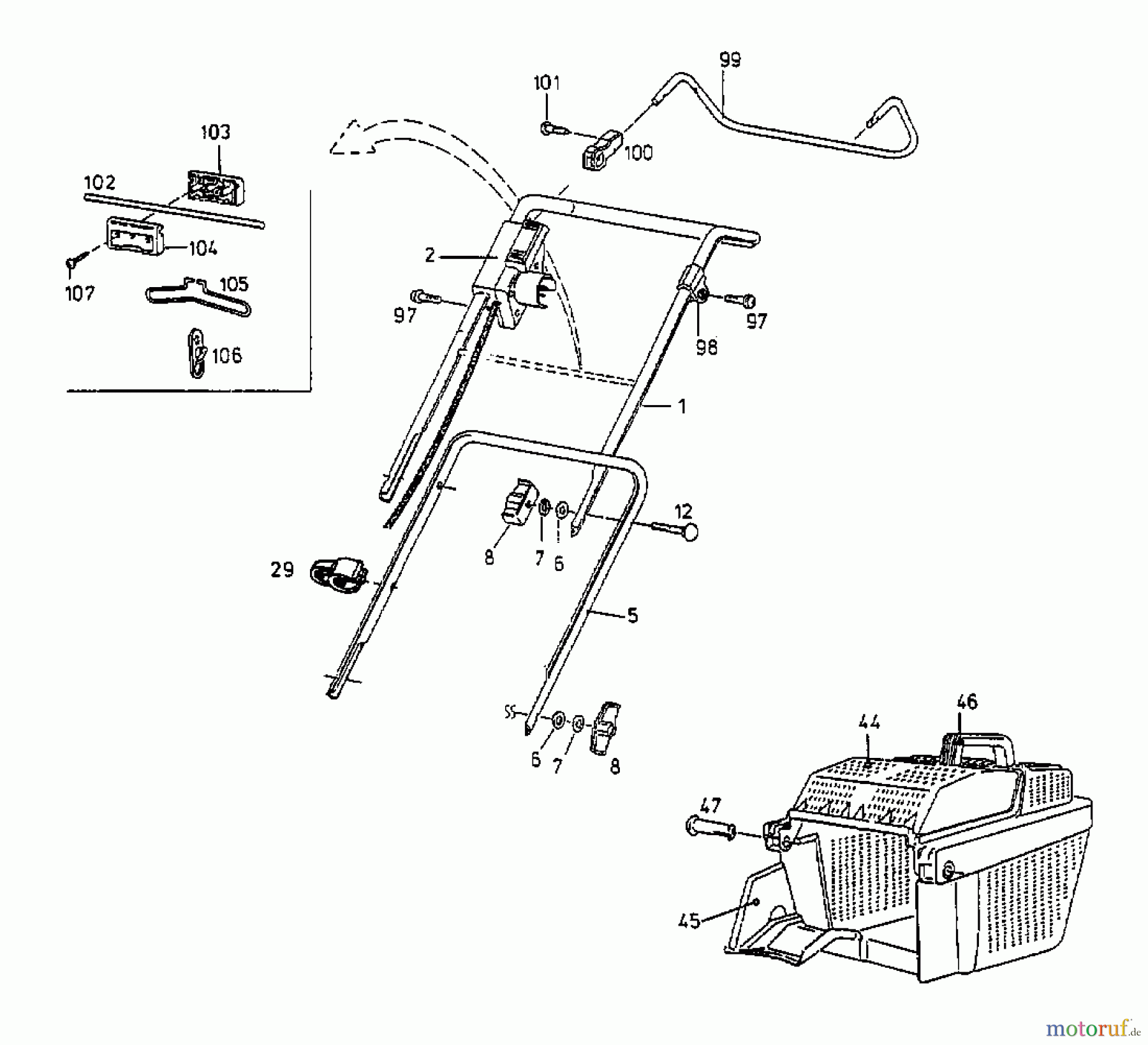 Yard-Man Elektromäher YM 1518 18A-T5G-643 (1998) Grasfangkorb, Holm