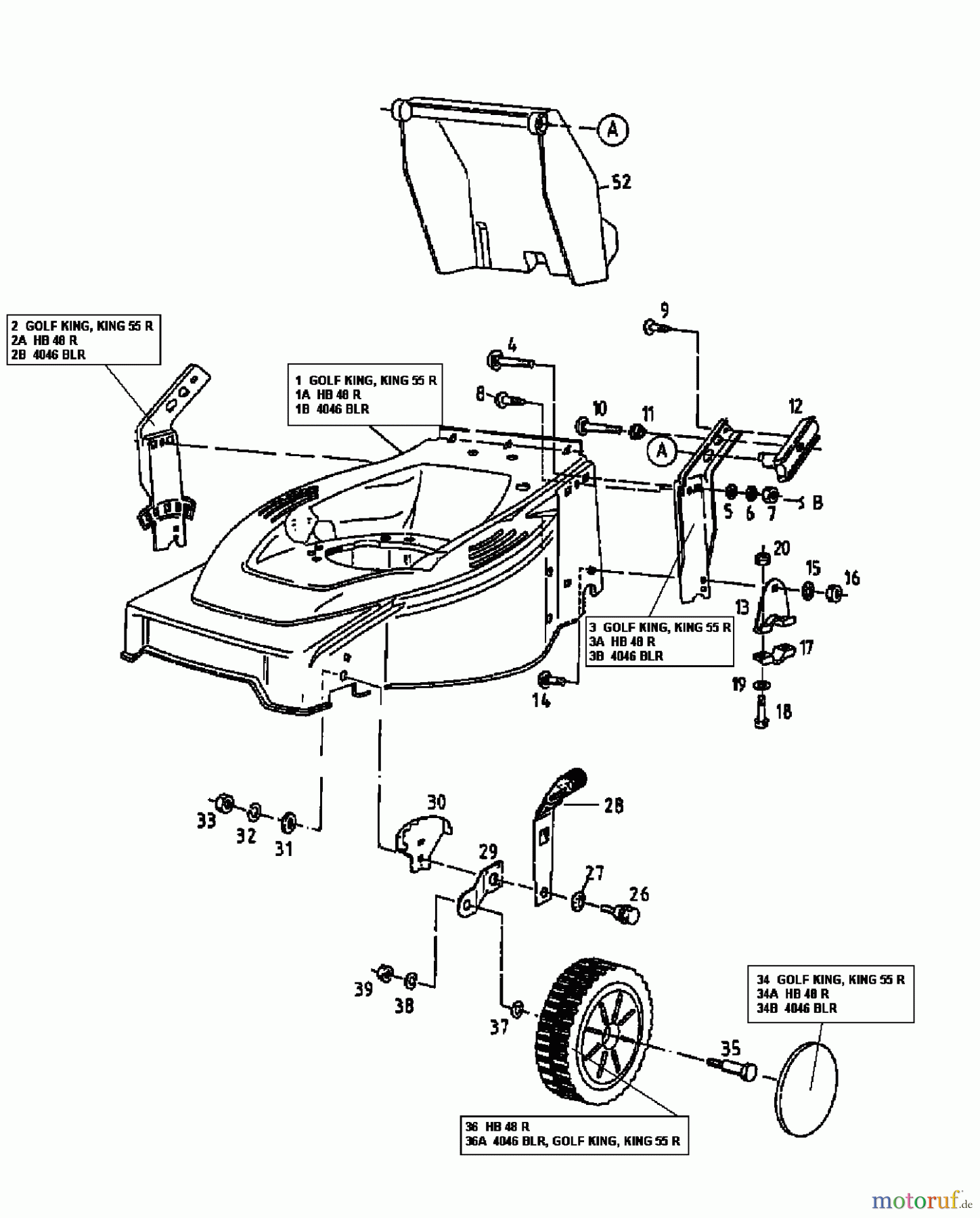 Floraself Motormäher mit Antrieb 4046 BLR 12A-T14X668  (1998) Höhenverstellung, Räder vorne