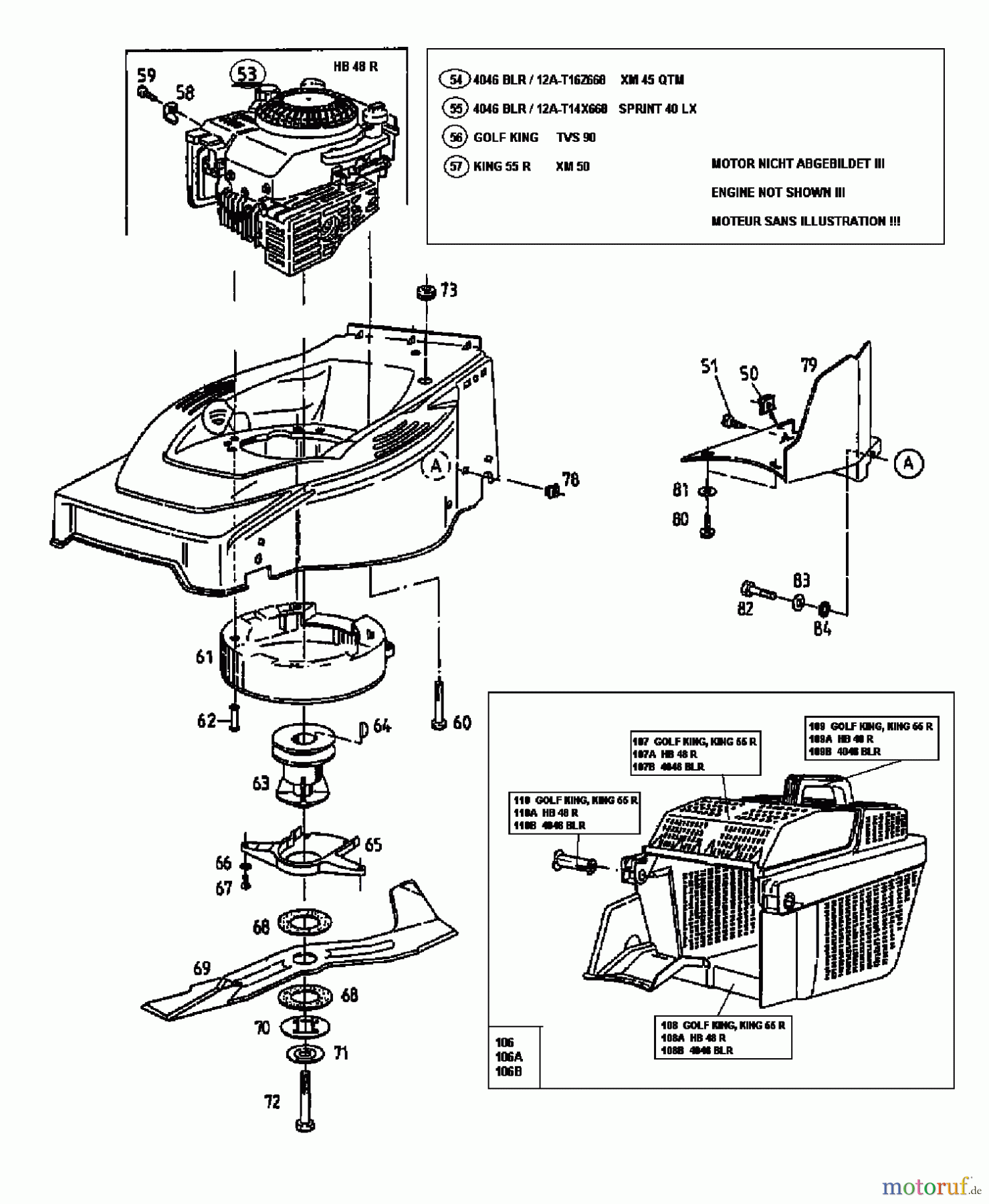 Floraself Motormäher mit Antrieb 4046 BLR 12A-T14X668  (1998) Grasfangkorb, Messer, Motor
