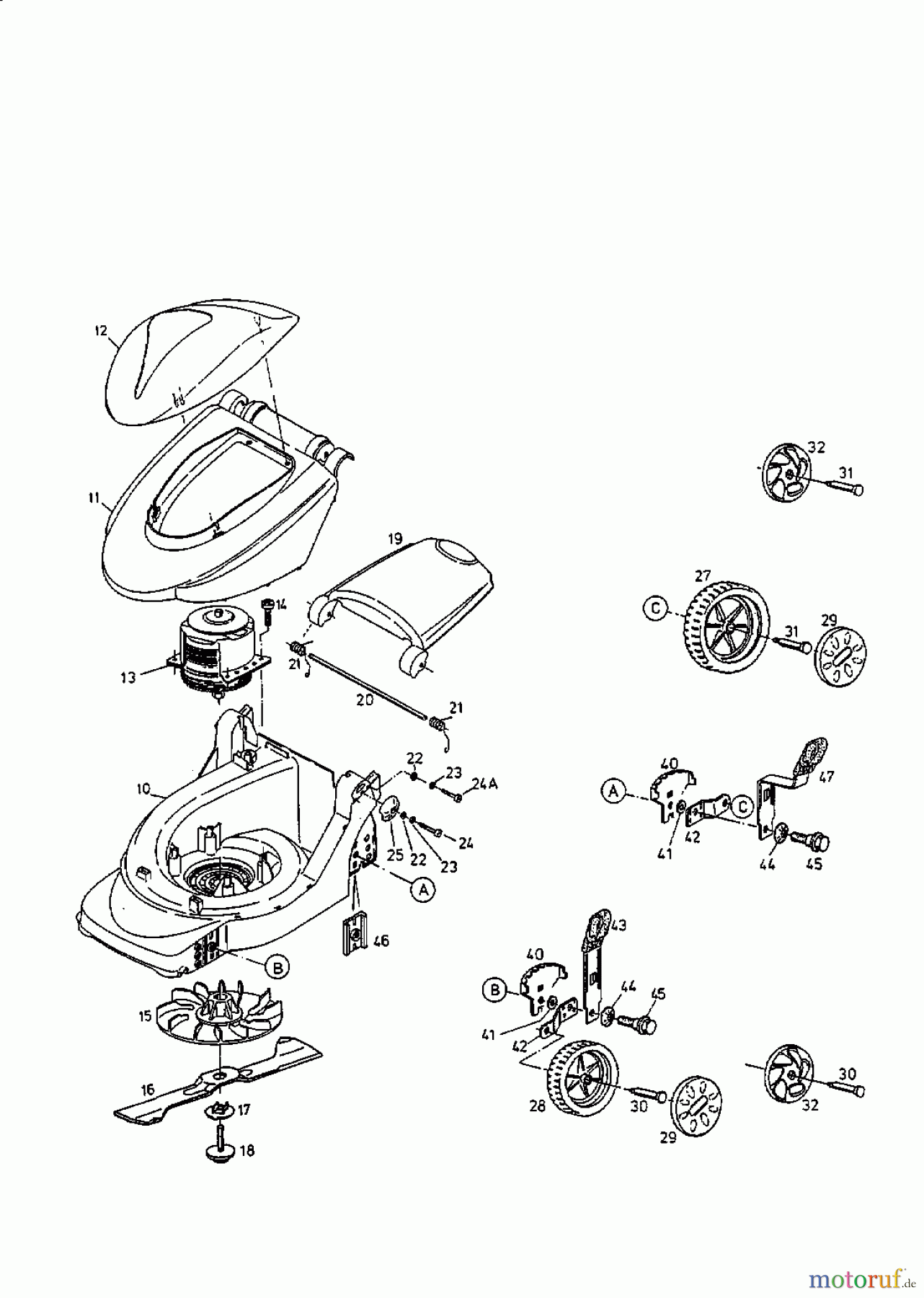 MTD Elektromäher E 38 W 18A-G3F-664 (1999) Elektromotor, Messer, Räder