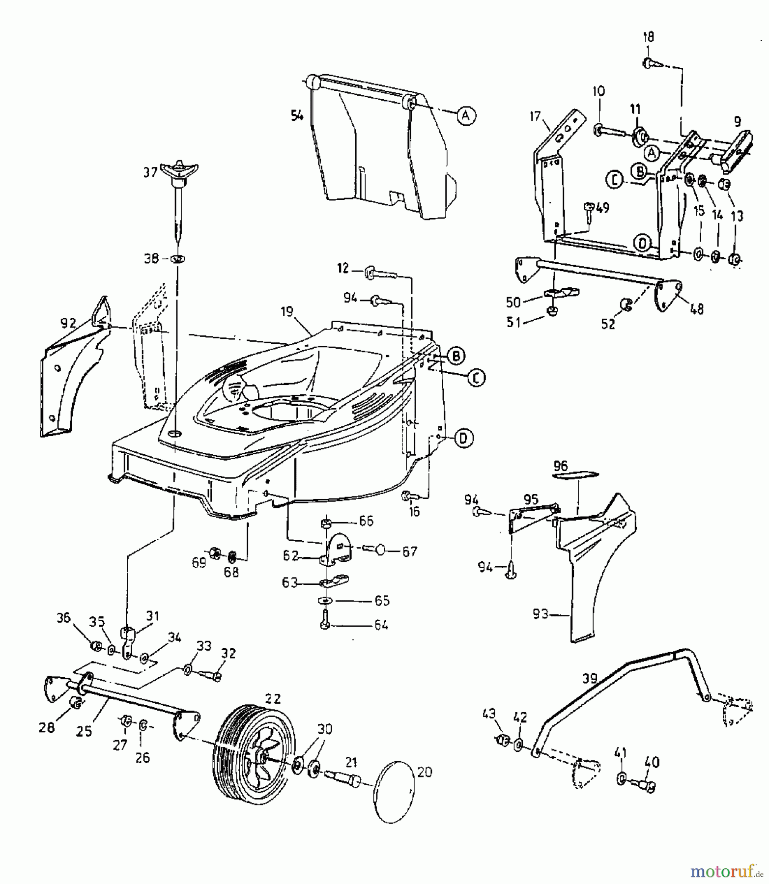Gutbrod Elektromäher HE 48 L 18B-T5G-604 (1999) Höhenverstellung, Räder vorne