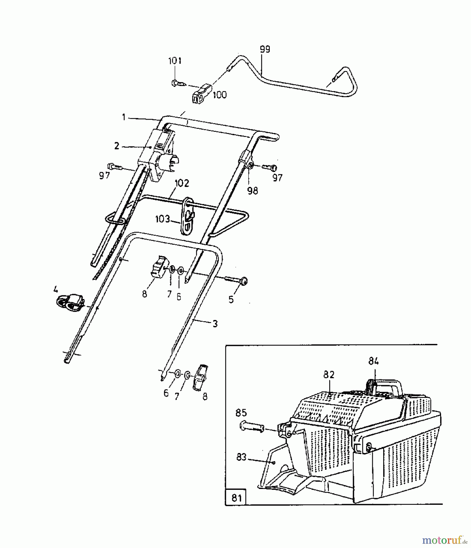 Yard-Man Elektromäher YM 1618 18B-T5H-643 (1999) Grasfangkorb, Holm
