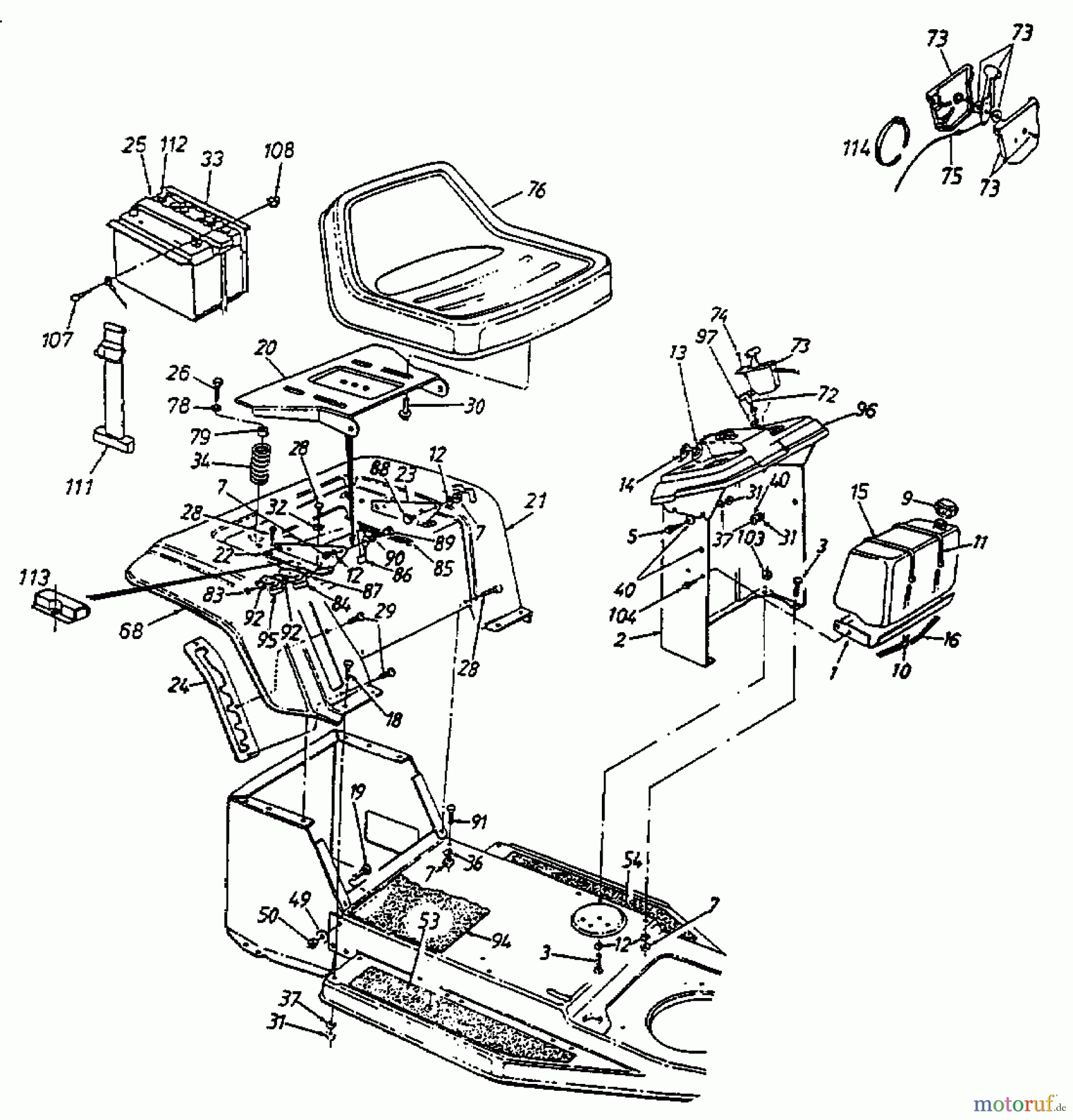  Fleurelle Rasentraktoren AMH 1151 13AB453C619  (1999) Batterie, Sitz, Sitzwanne, Tank