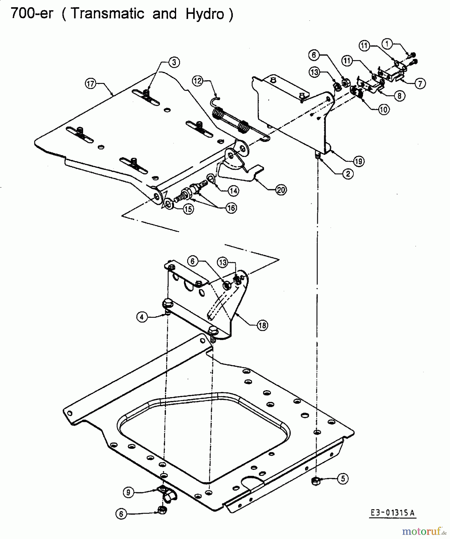 Bricolage Rasentraktoren MBT 130/102 13AA762N615 (1998) Sitzträger nicht verstellbar