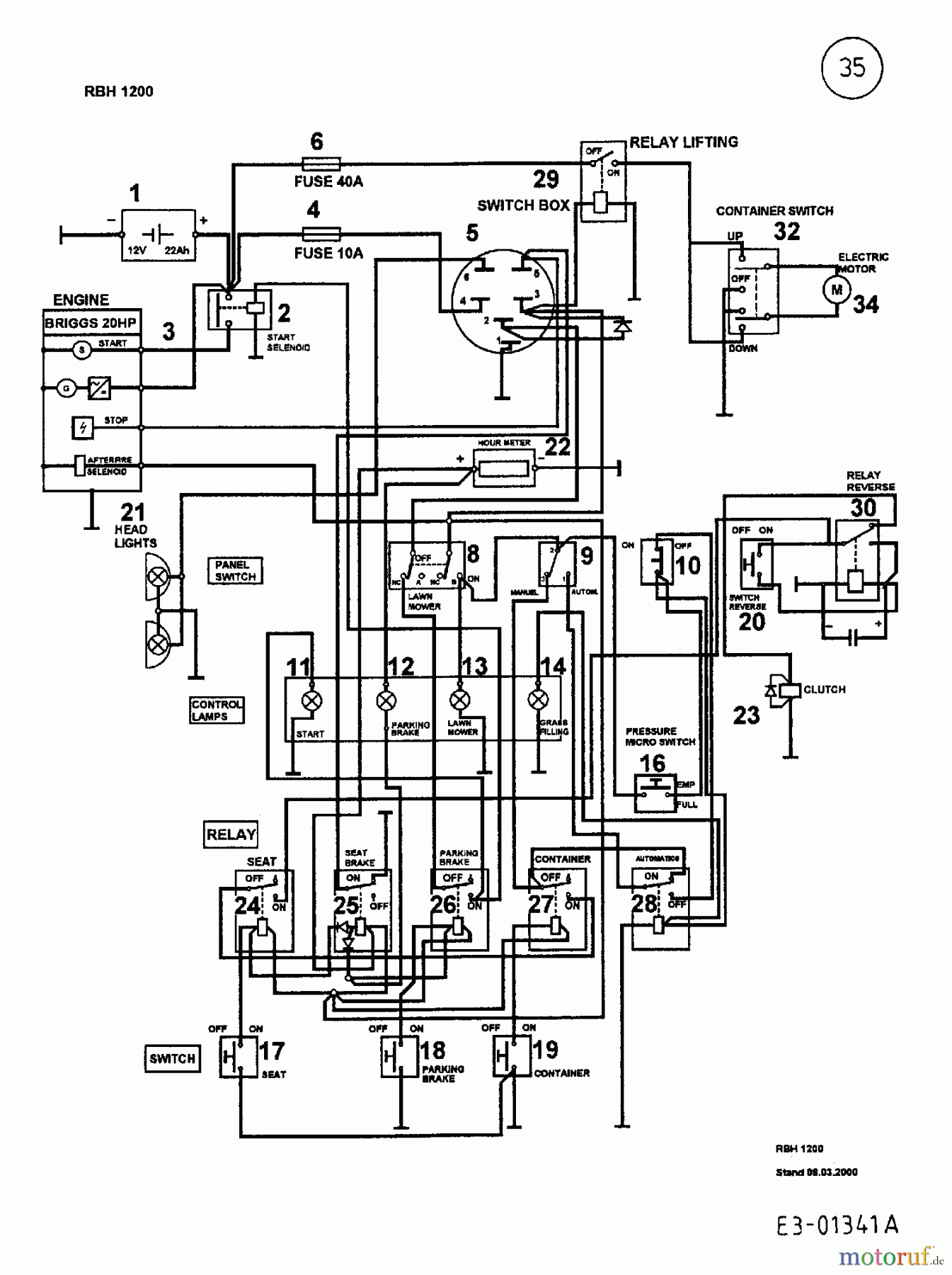  Cub Cadet Rasentraktoren RBH 1200 13A-120M603  (2000) Schaltplan