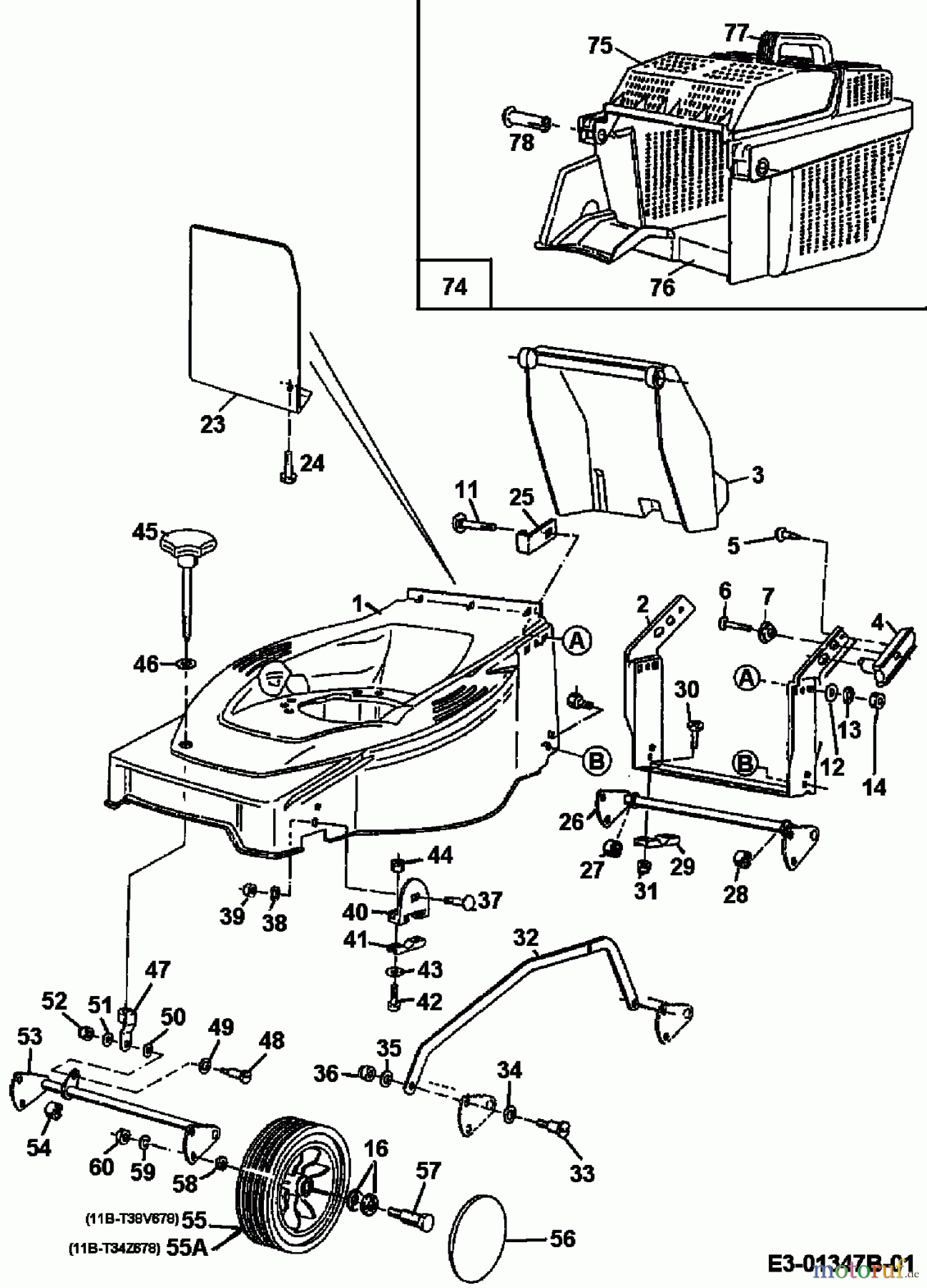  MTD Motormäher GE 45 C 11B-T34Z678  (2000) Grasfangkorb, Räder, Schnitthöhenverstellung