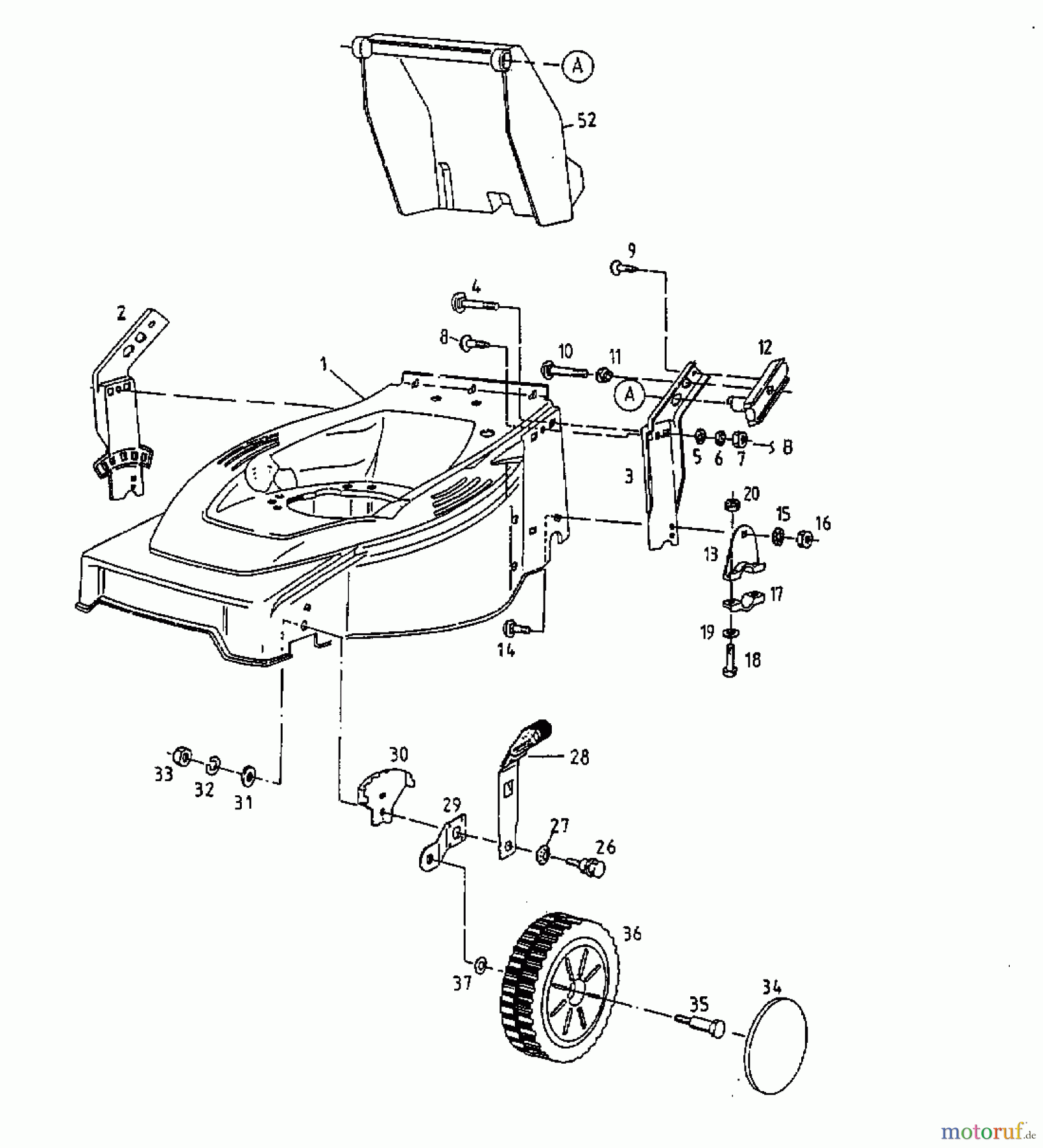 Floraself Motormäher mit Antrieb 4046 BLRE 12BET12Y668 (1999) Höhenverstellung, Räder vorne