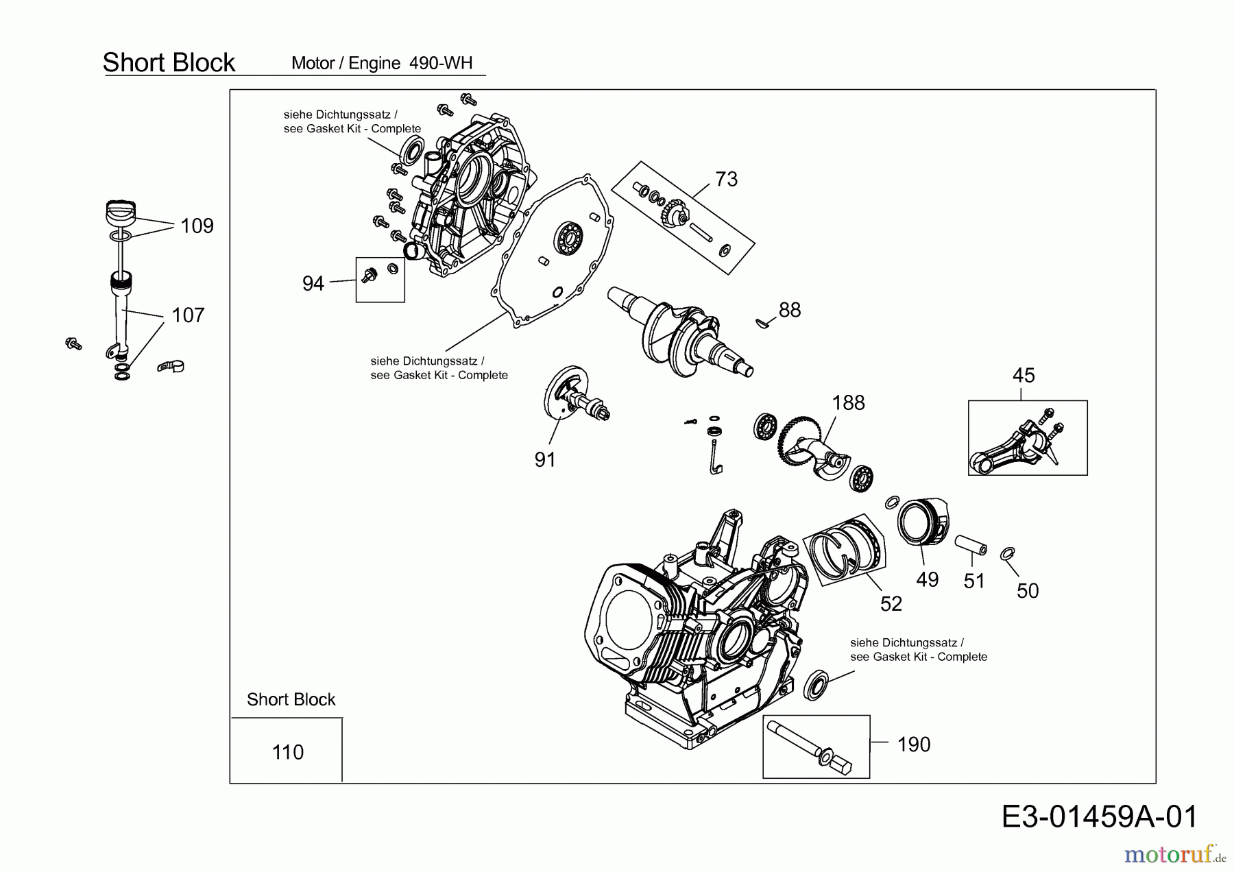 MTD-Motoren MTD horizontal 490-WH 752Z490-WH (2013) Short Block
