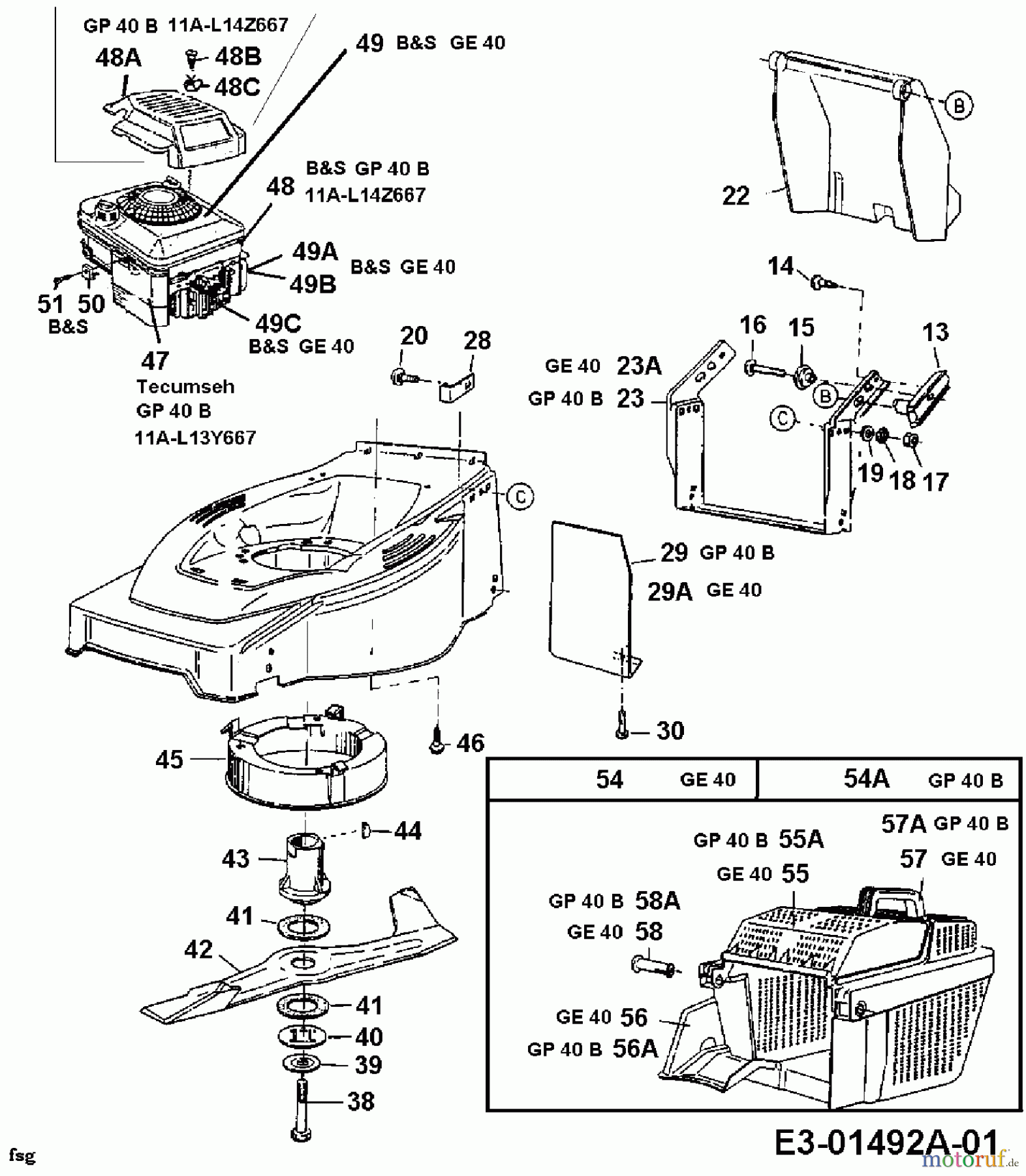 Genius Pro Motormäher GP 40 B 11A-L14Z667 (2000) Grasfangkorb, Messer, Motor